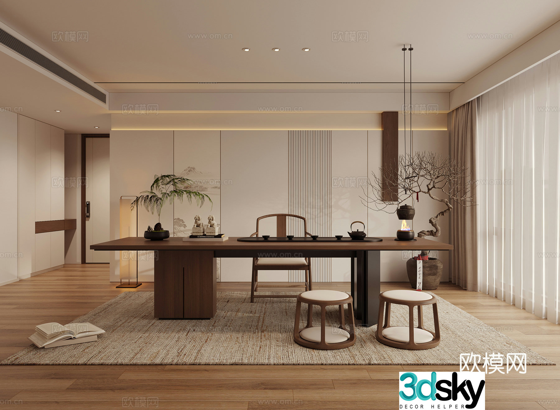 New Chinese Zen Tea Room 3D Model