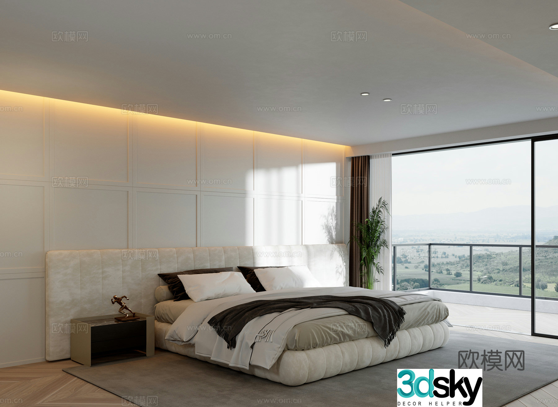French minimalist bedroom without owner light 3d model