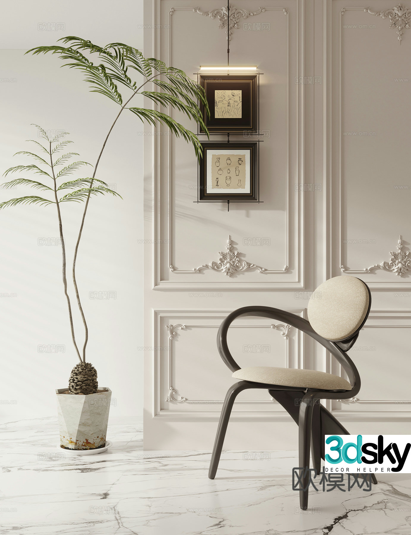 French medieval single chair dining chair 3d model