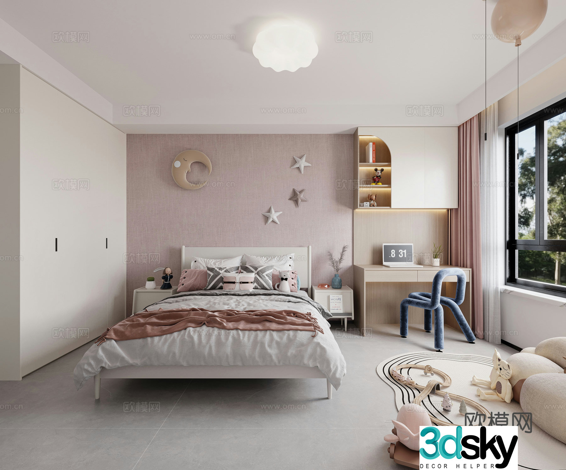 Modern children’s room girl’s room princess room desk dressing table writing desk simple 3d model