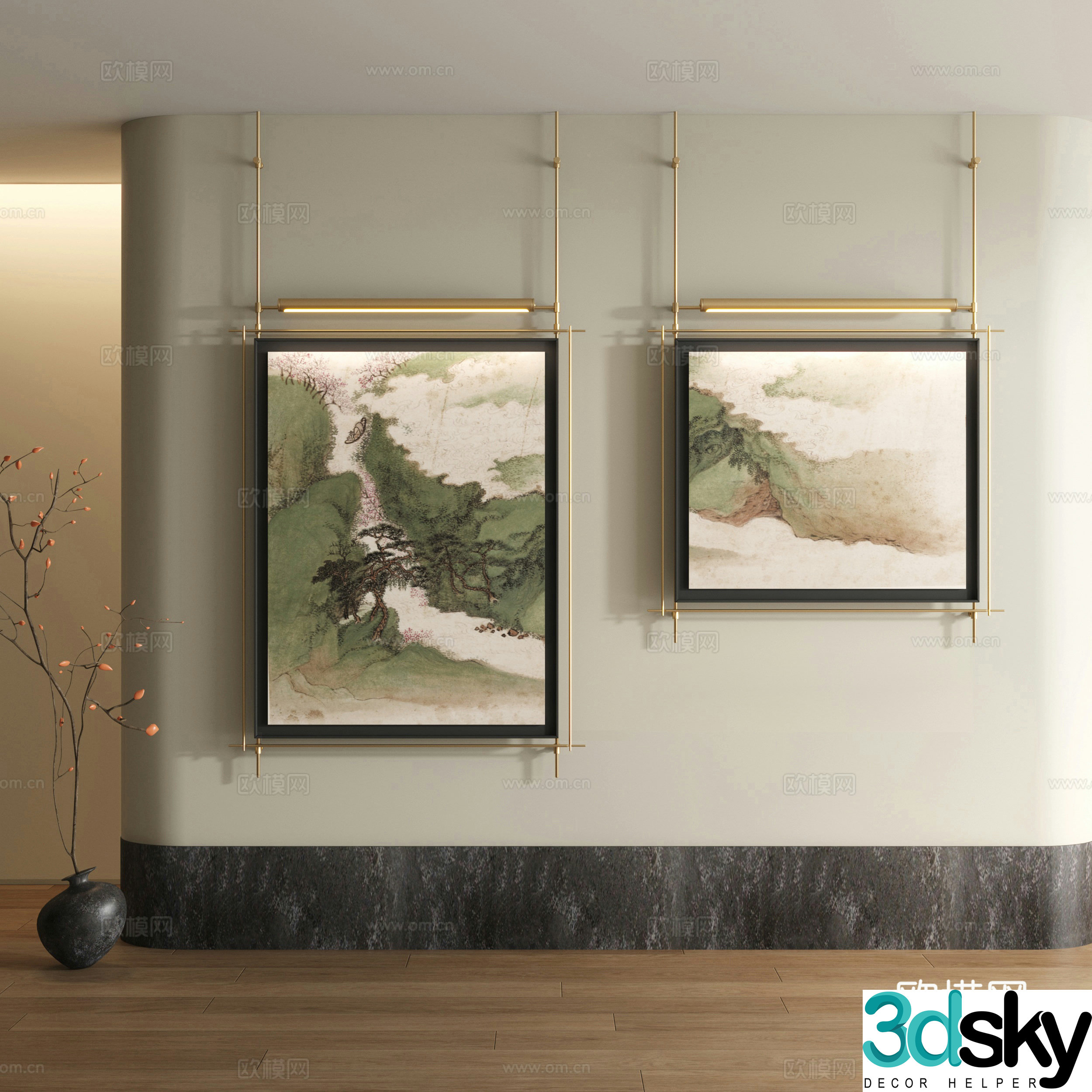 Song style decorative painting New Chinese style landscape painting 3D model