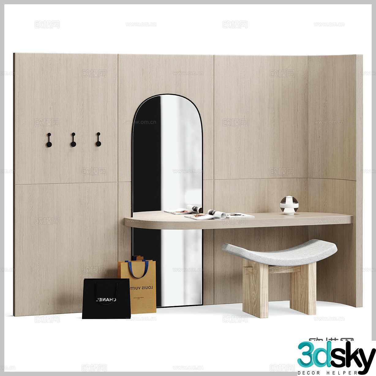Log style dressing table dressing table background wall master bedroom dressing table solid wood dressing table dressing table 3D model