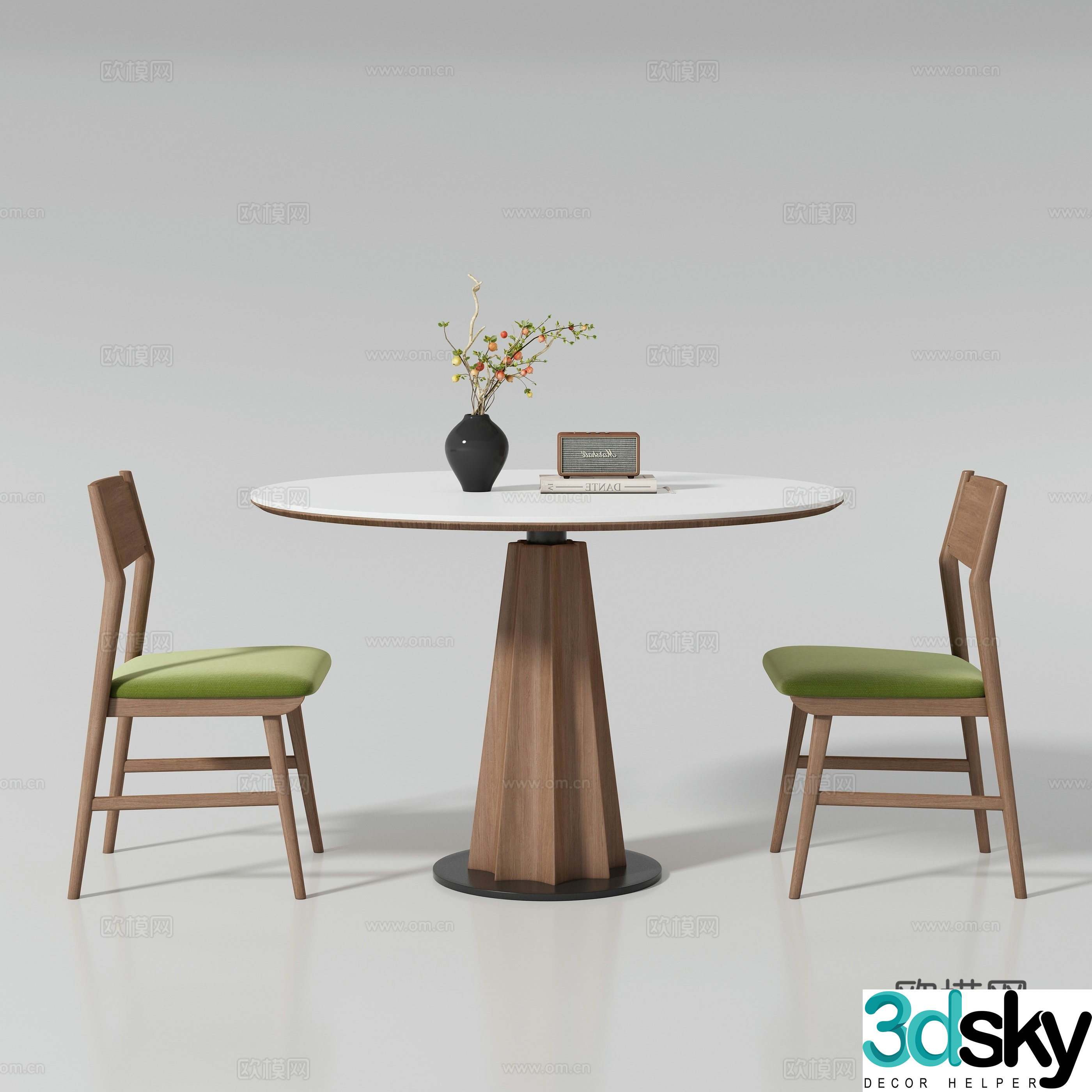 Round dining table and chair 3d model