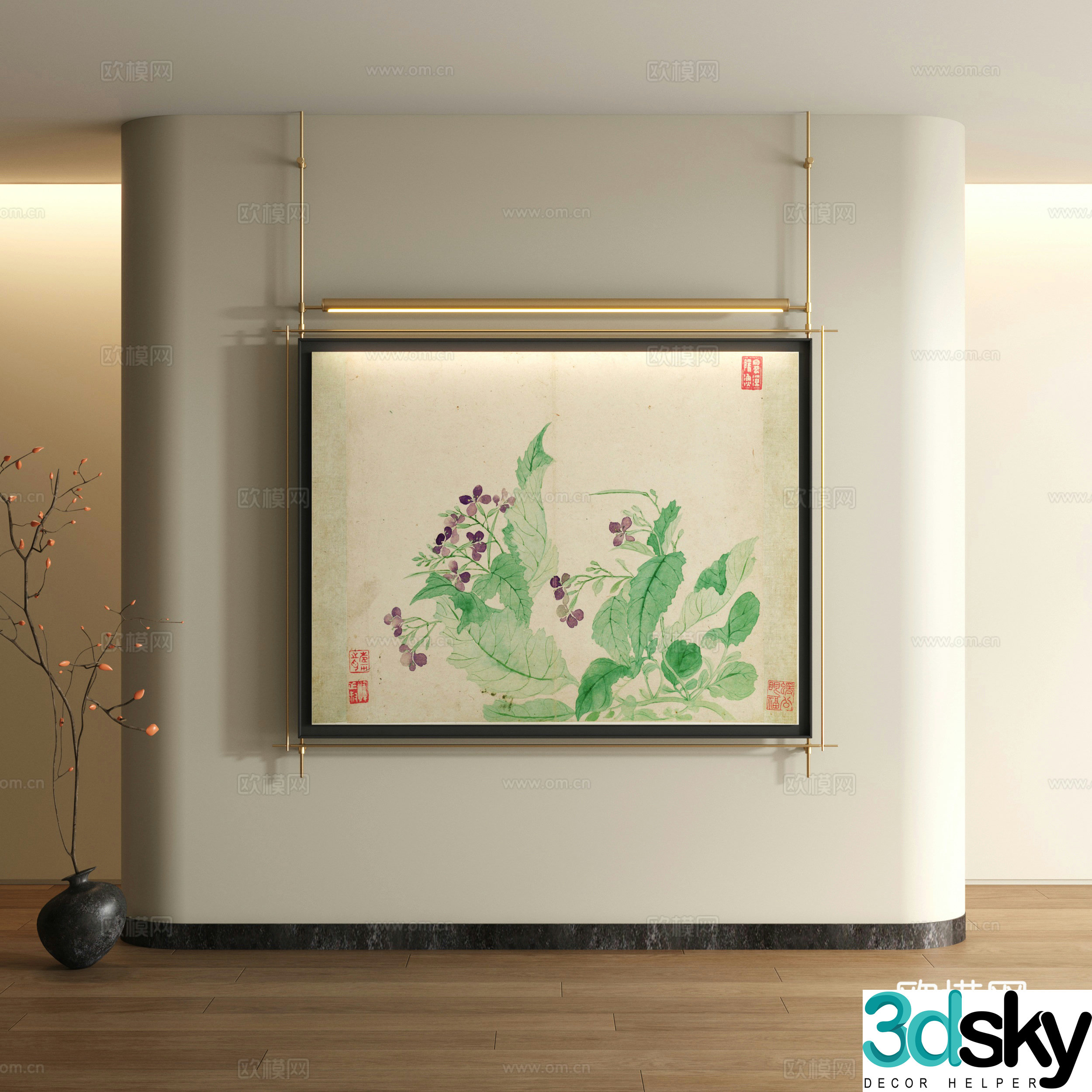 Song style decorative painting New Chinese style landscape painting 3D model