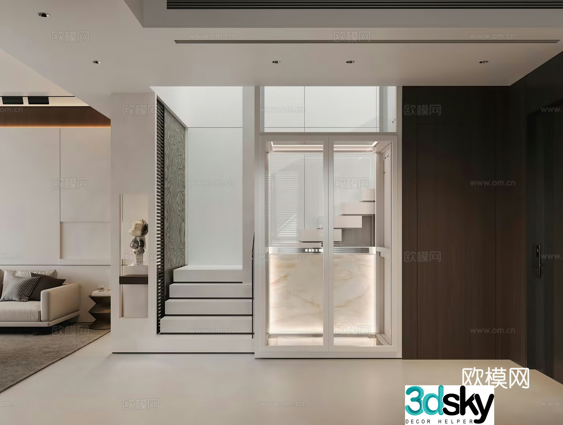 Modern elevator stairwell elevator stairs entrance hallway ornaments decorations 3d model