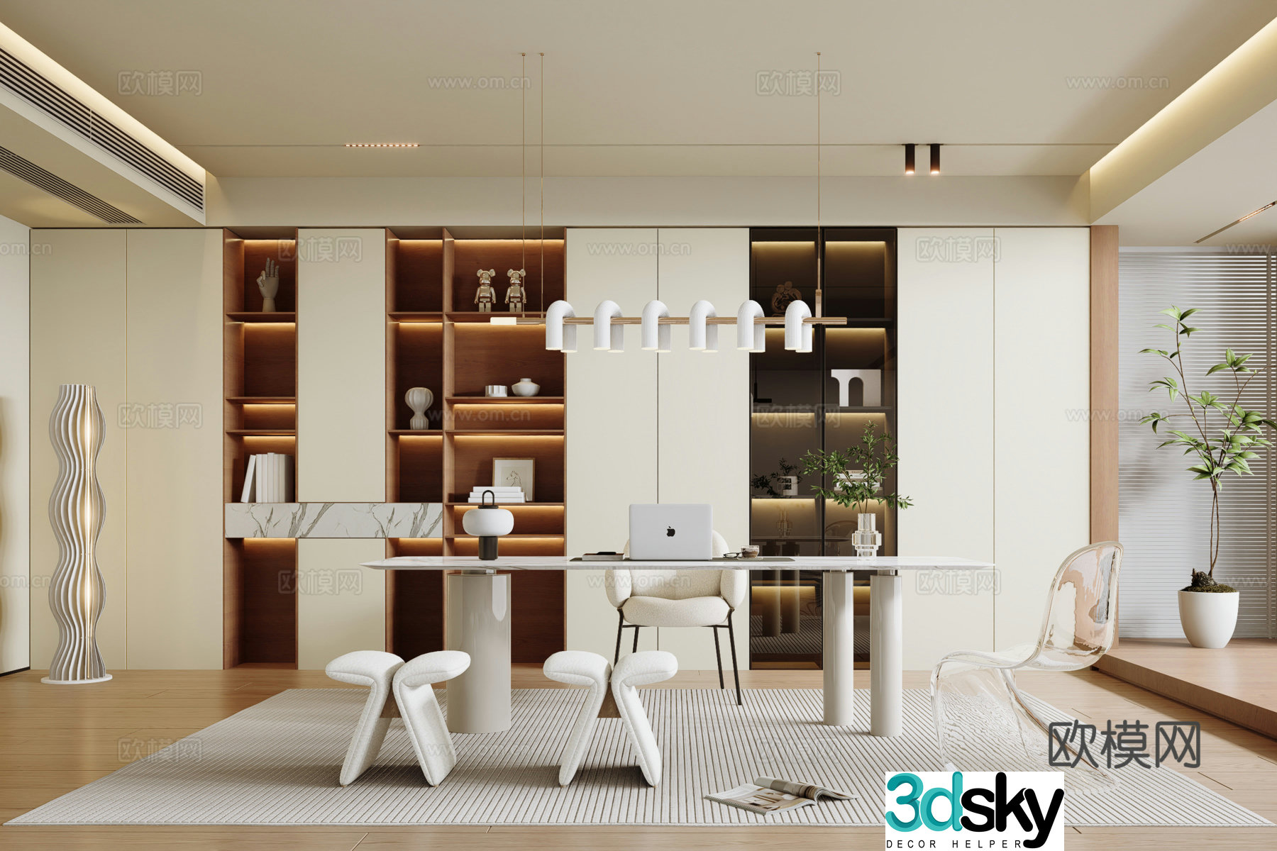 Modern Cream Study Villa Study 3D Model