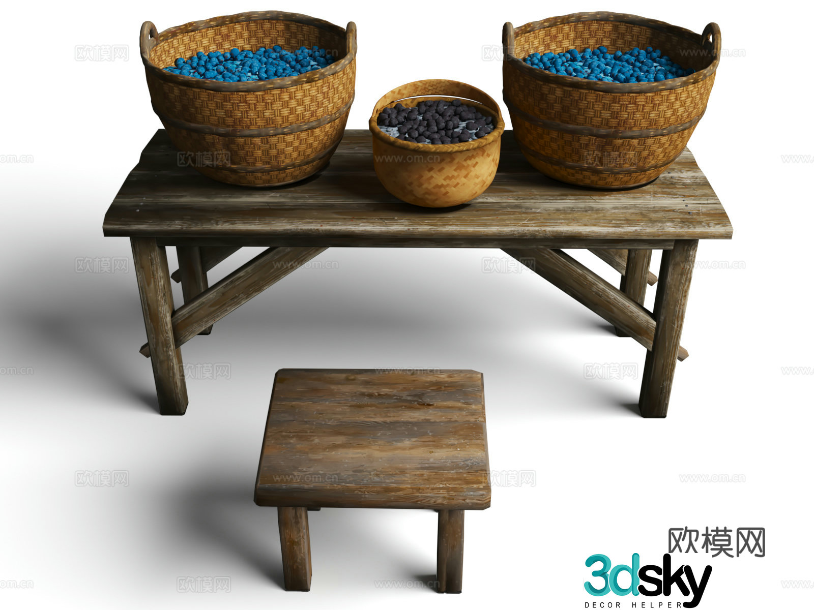 Food frame Fruit frame Blueberry basket Bamboo basket Small stool 3D model