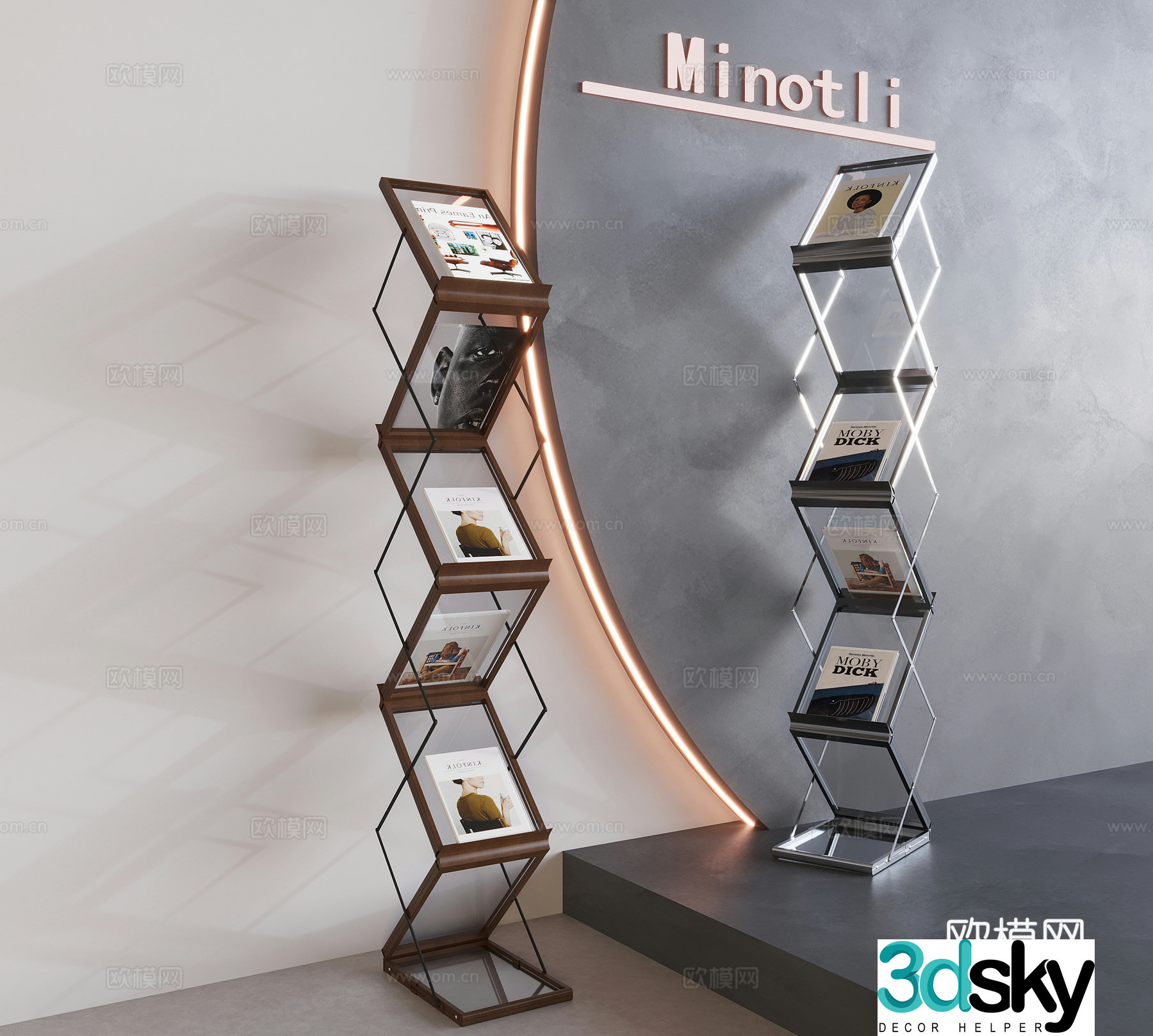 Middle-aged floor-standing bookshelf folding magazine rack newspaper rack storage storage display rack 3D model