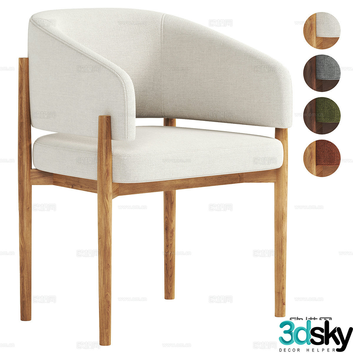 Fabric dining chair milky white dining chair medieval dining chair fabric single chair fabric book chair fabric casual 3D model