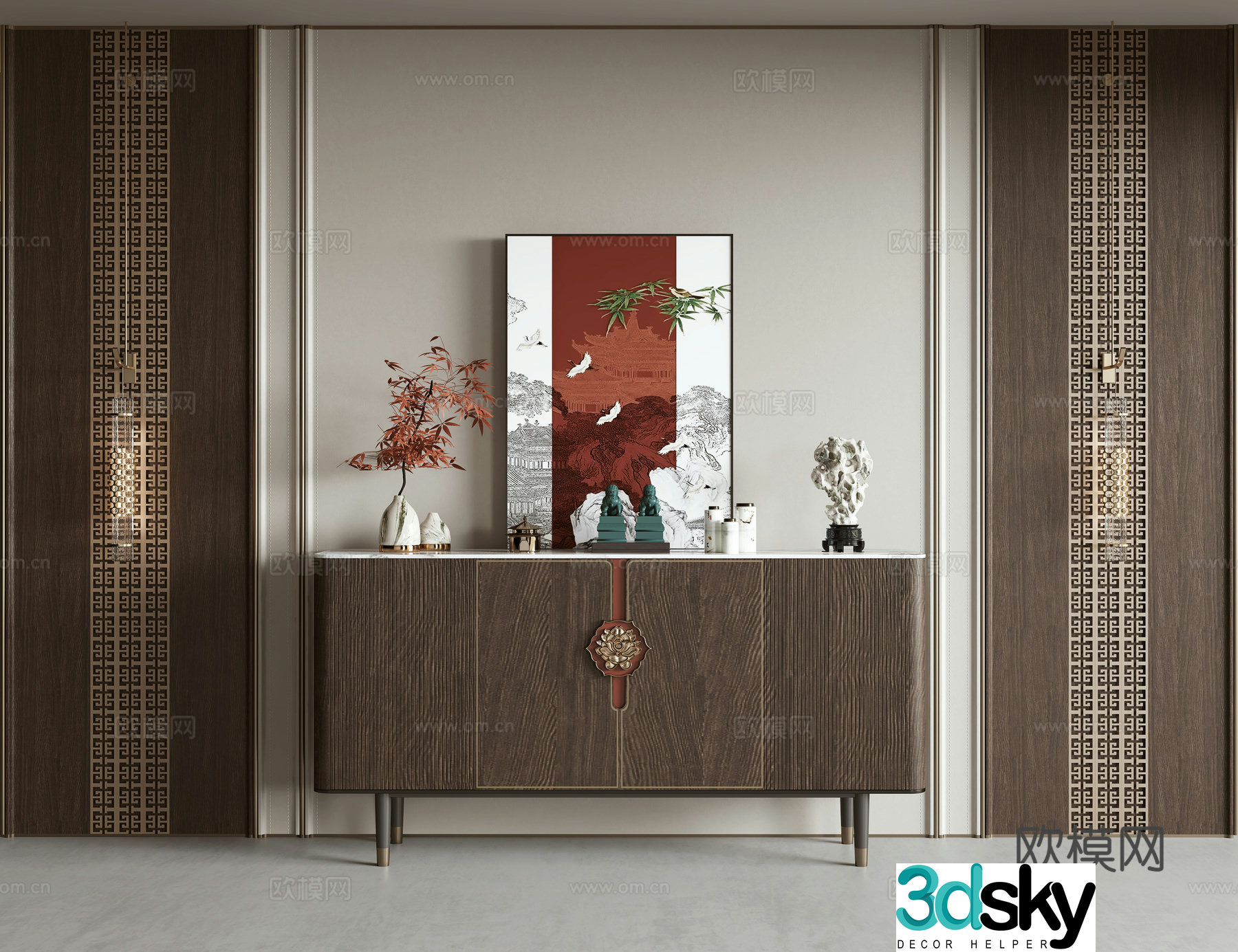 New Chinese side cabinet entrance cabinet 3D model