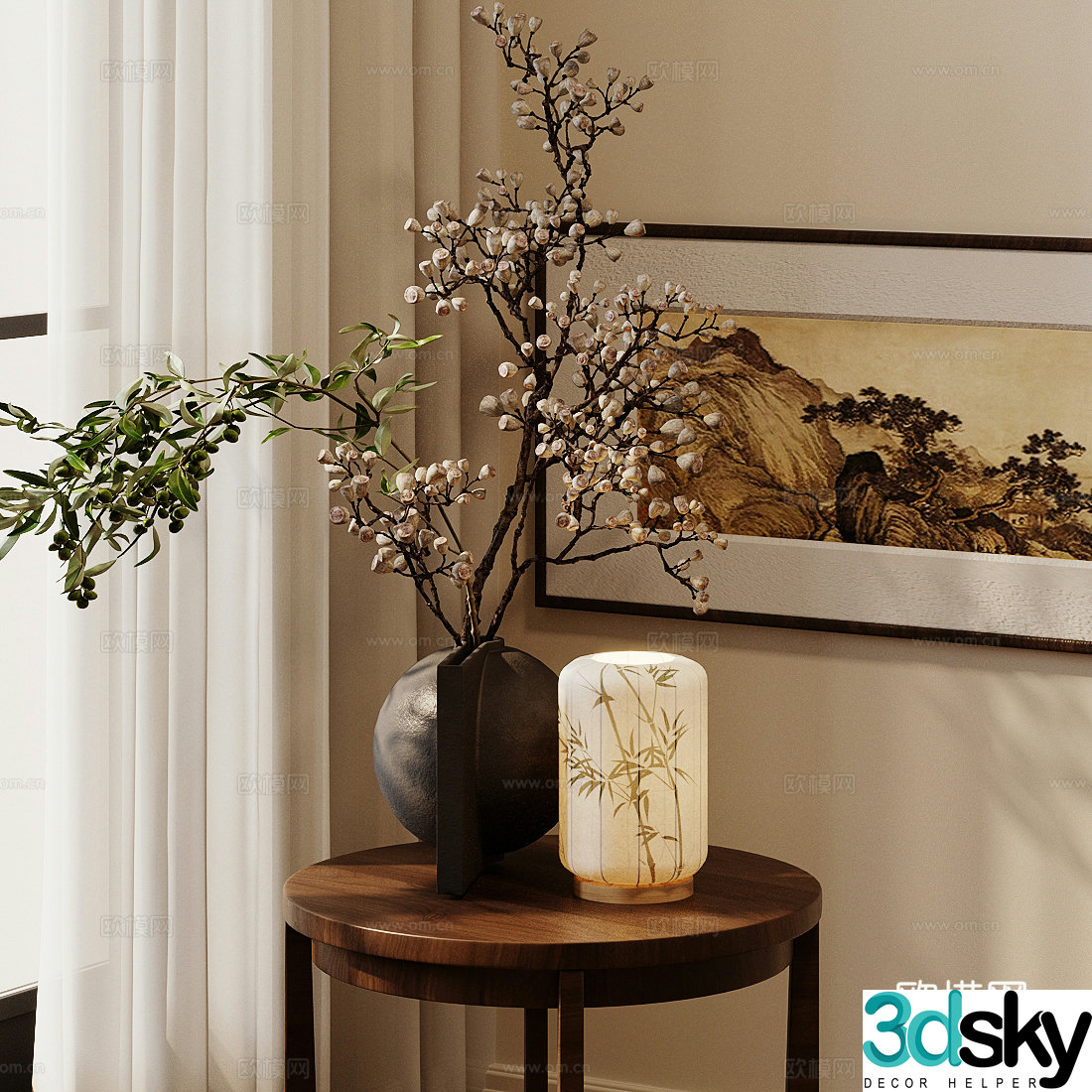 New Chinese Zen flower art medieval potted plants Wasabi flower art Wasabi plant ornaments 3D model