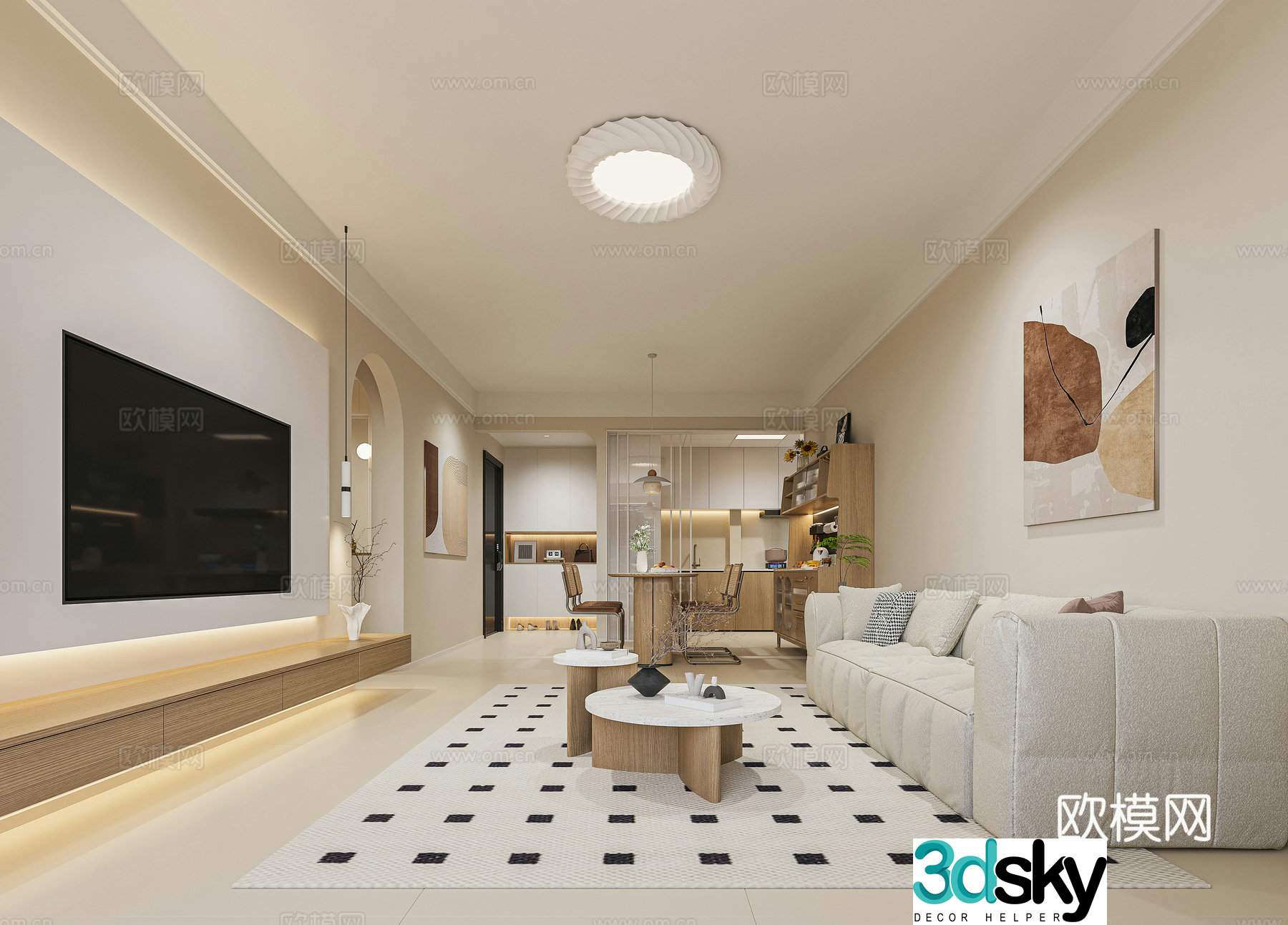 Nordic living and dining room 3D model