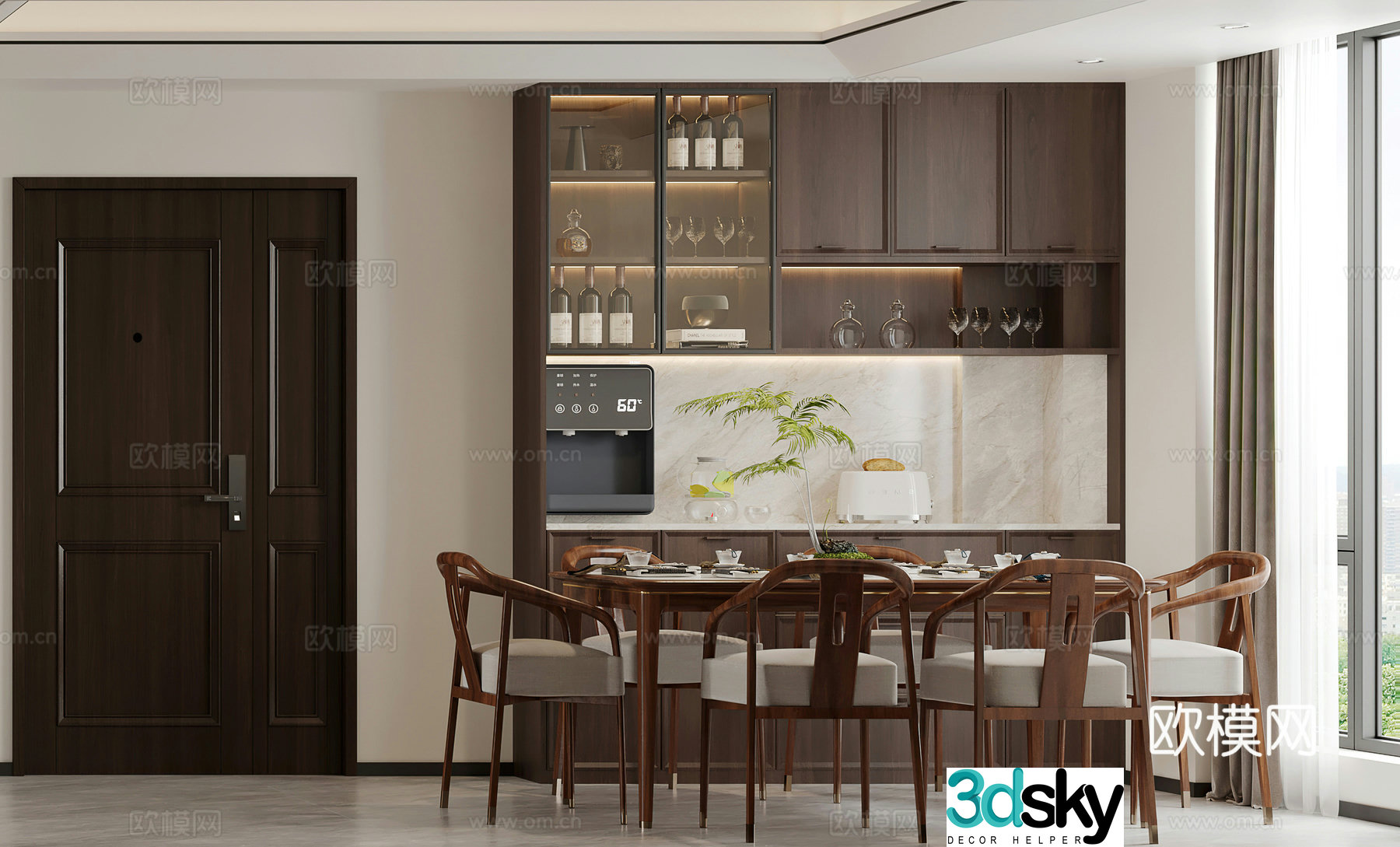 New Chinese restaurant Middle style restaurant Entrance door Direct drinker Line tube machine Living restaurant 3D model