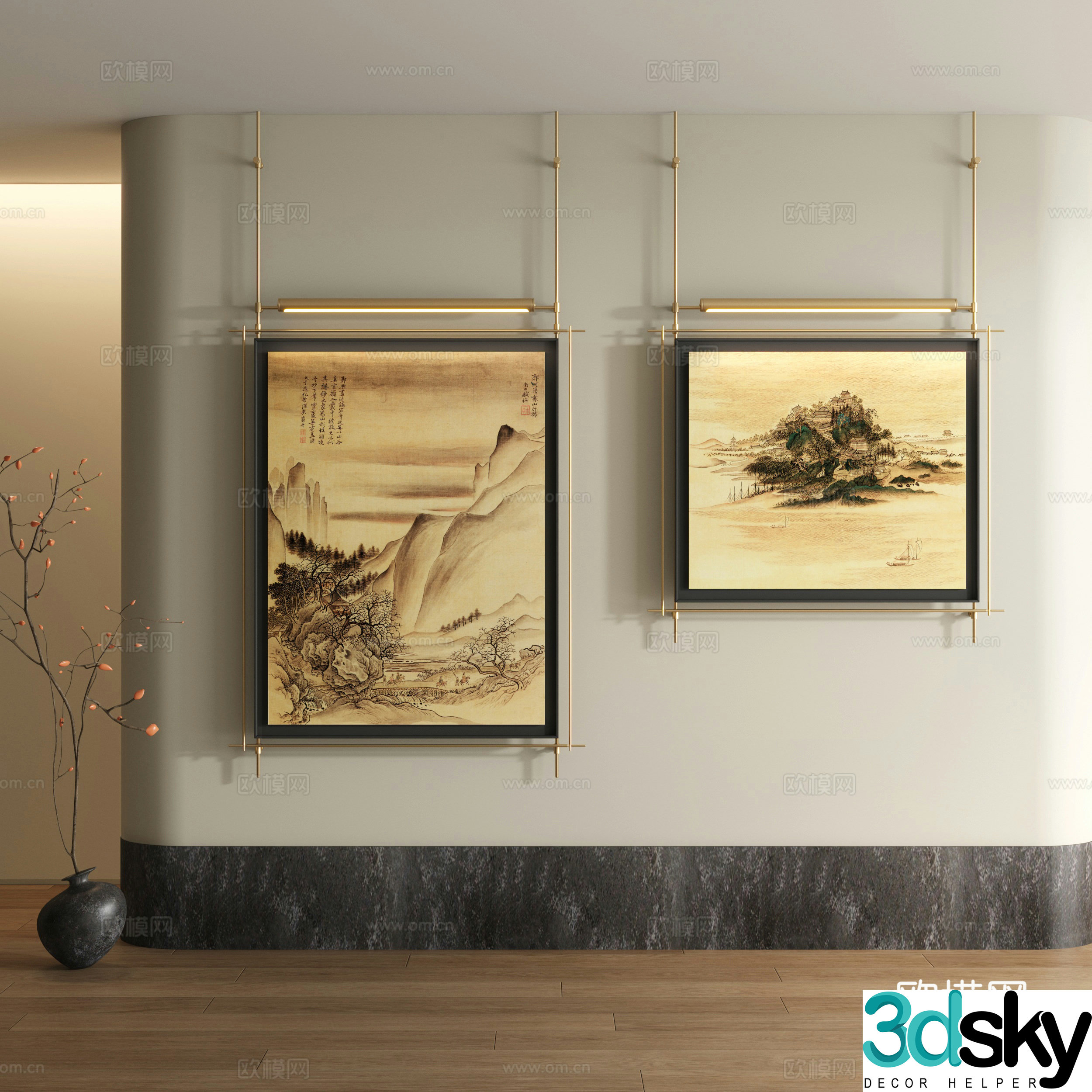Song style decorative painting New Chinese style landscape painting 3D model