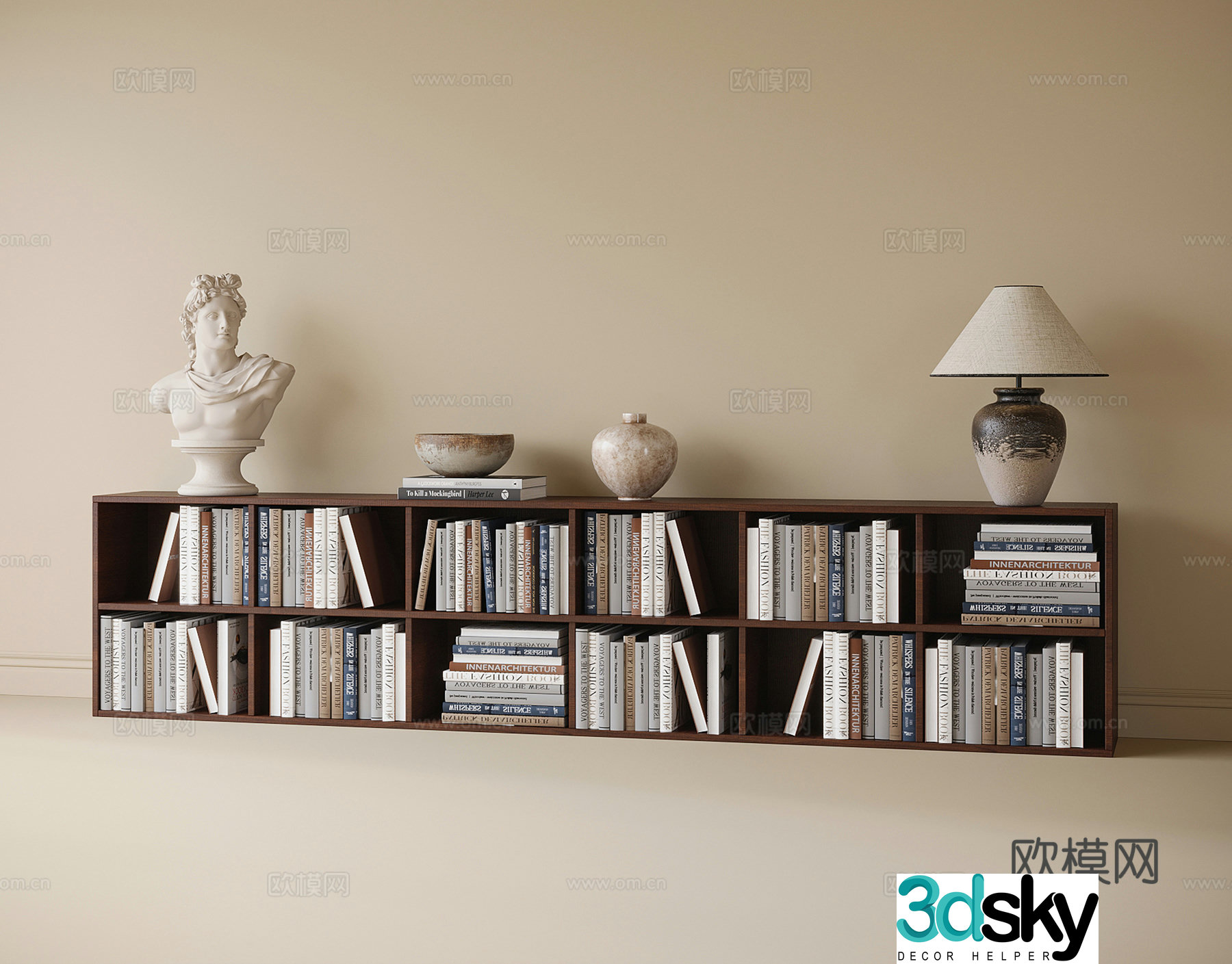 Modern low bookcase decorative cabinet desk lamp book ornament 3d model
