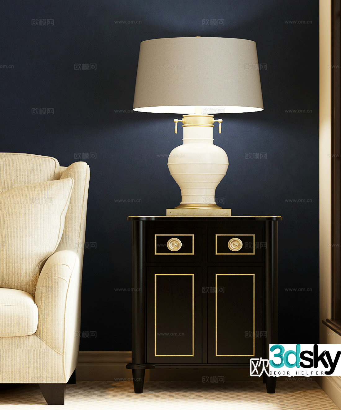 French side table European side table American side table French desk lamp European side table American desk lamp 3D model