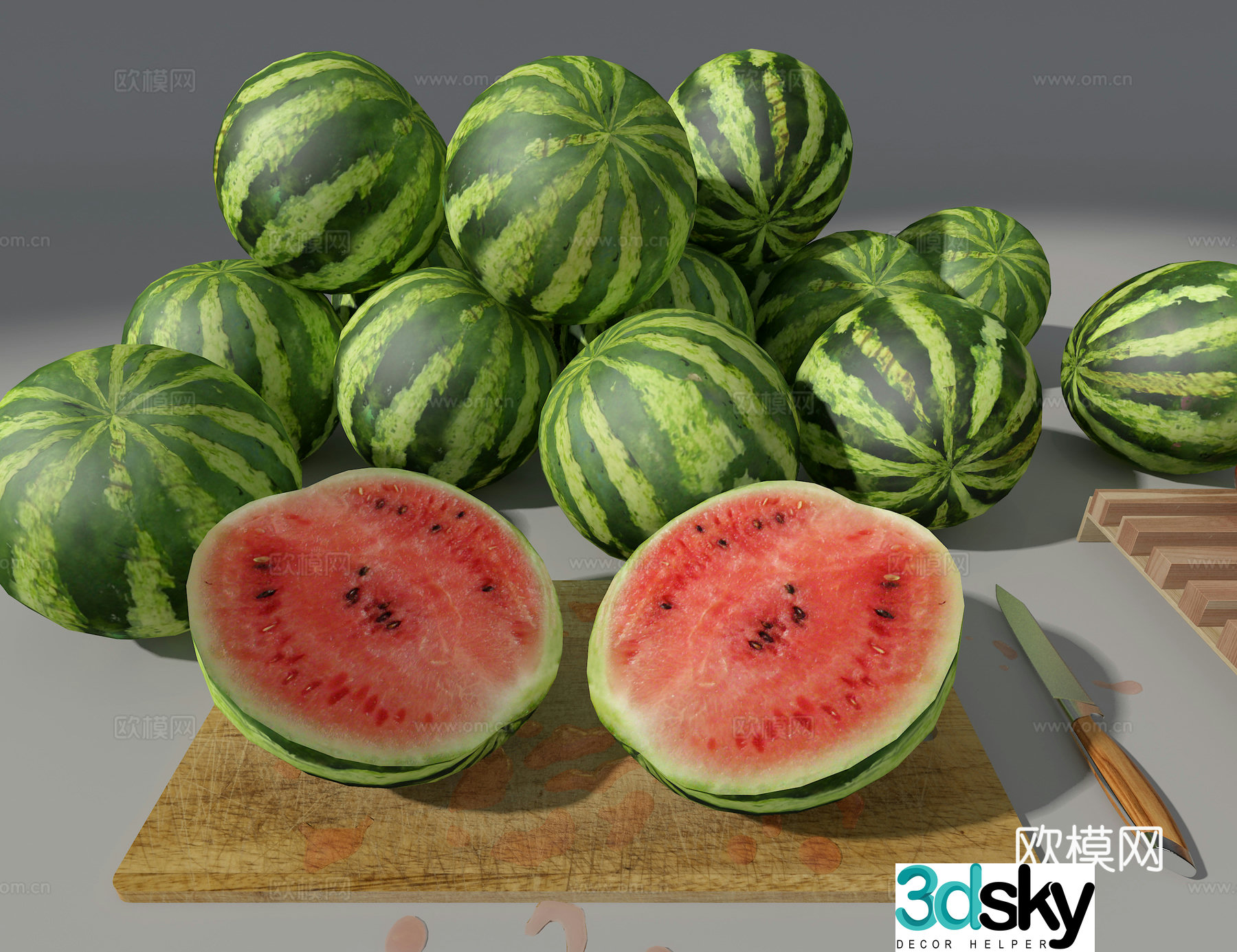 Cut a big watermelon 3D model