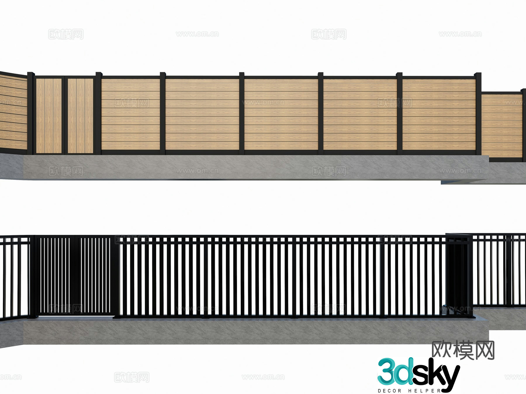 Modern outdoor outdoor villa courtyard garden metal plastic wood anticorrosion wood courtyard wall fence metal 3d model