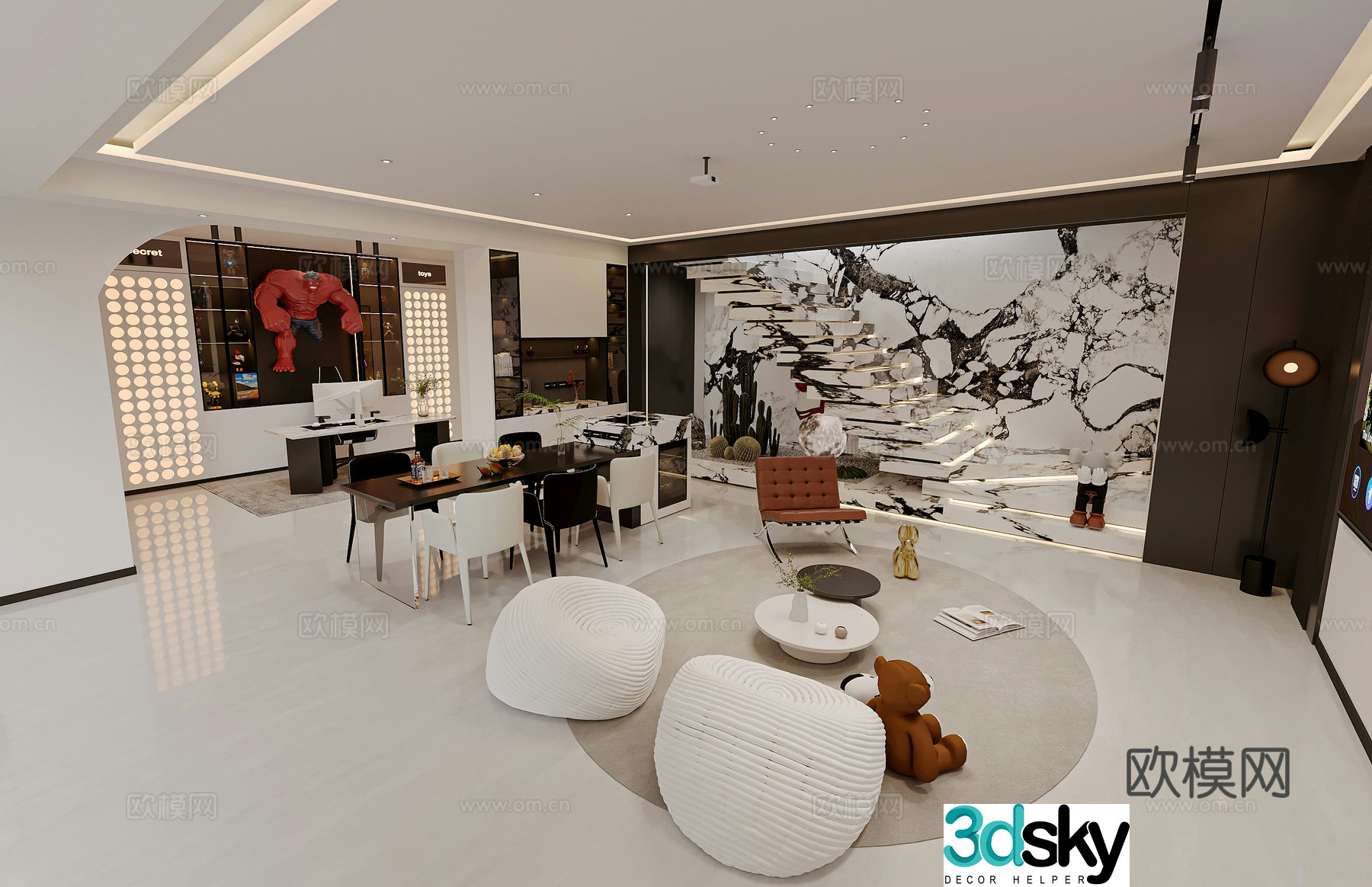 3D model of underground living and dining room
