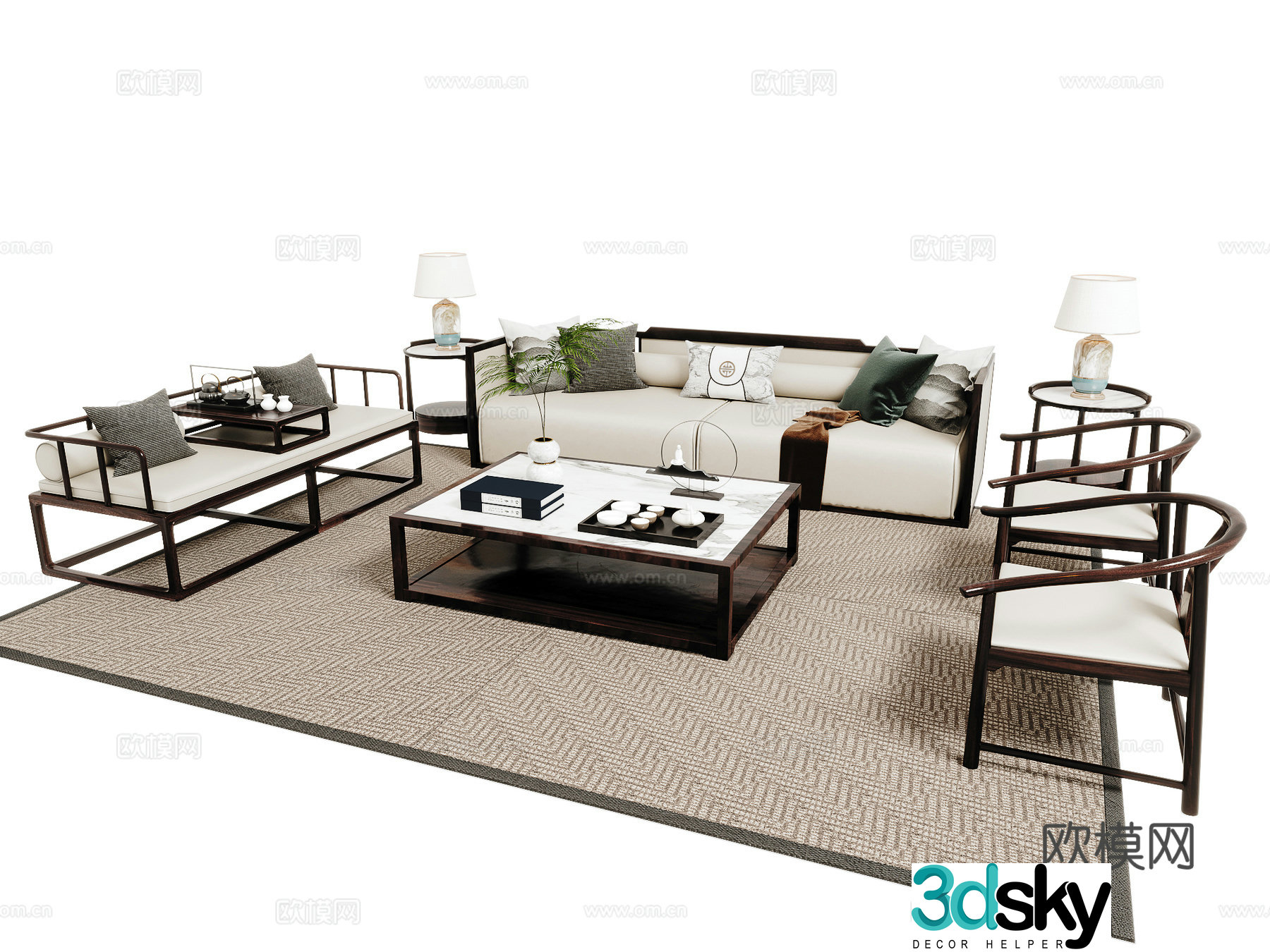 New Chinese sofa coffee table combination 3D model