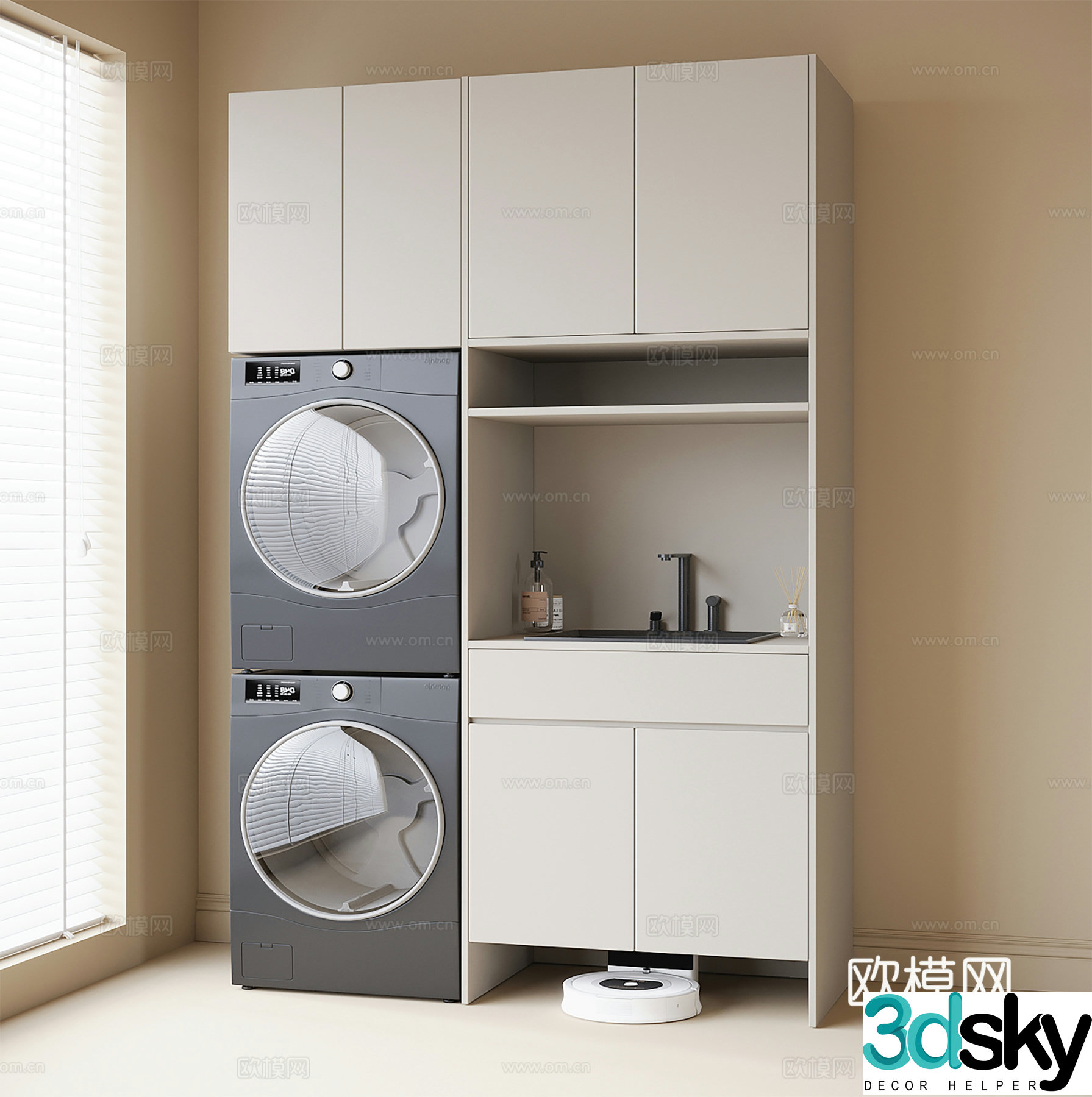 Modern washing machine cabinet balcony cabinet washing machine dryer 3d model