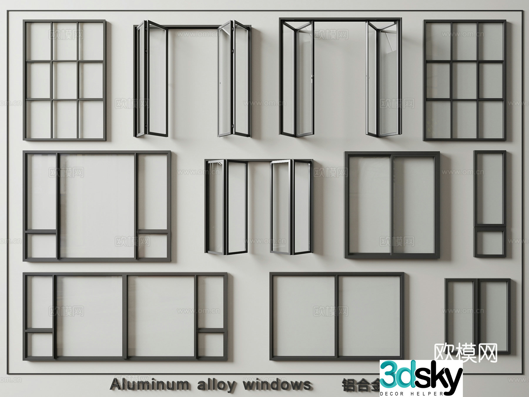 Modern glass casement window sliding window folding window 3d model