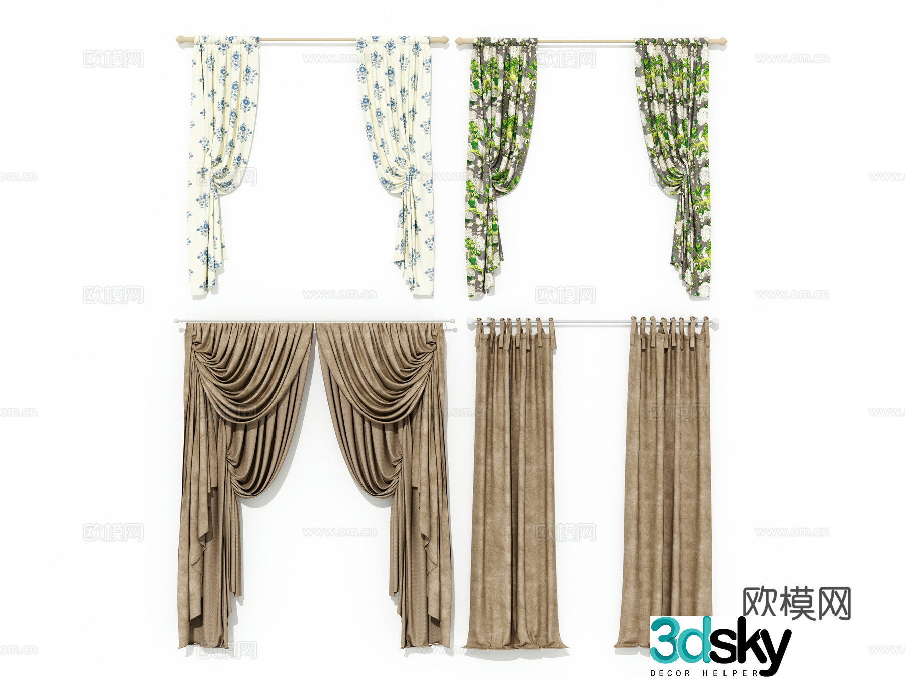 Modern simple Awakening curtains bedroom study living room hotel curtain combination 3D model