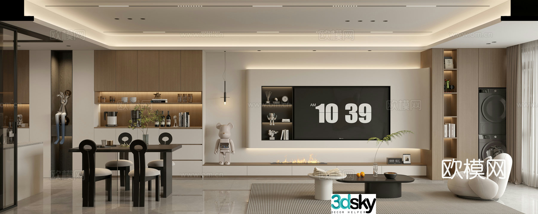 Modern living and dining room 3d model