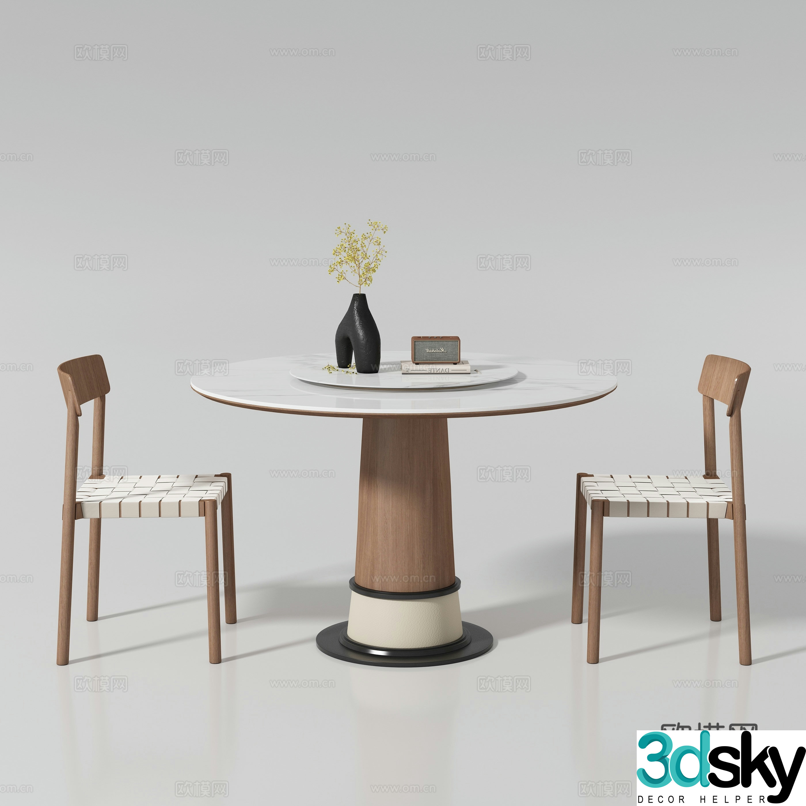 Medium style round dining table and chair 3D model