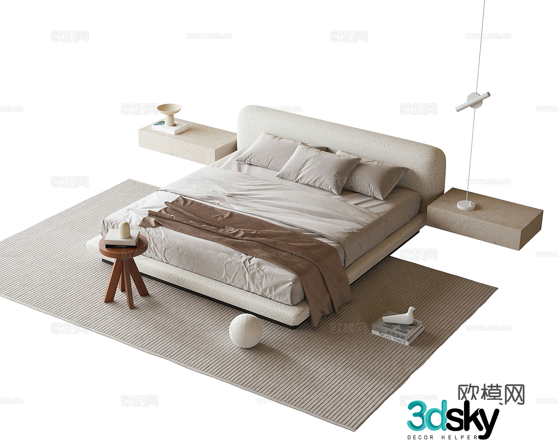 Modern double bed nightstand 3d model