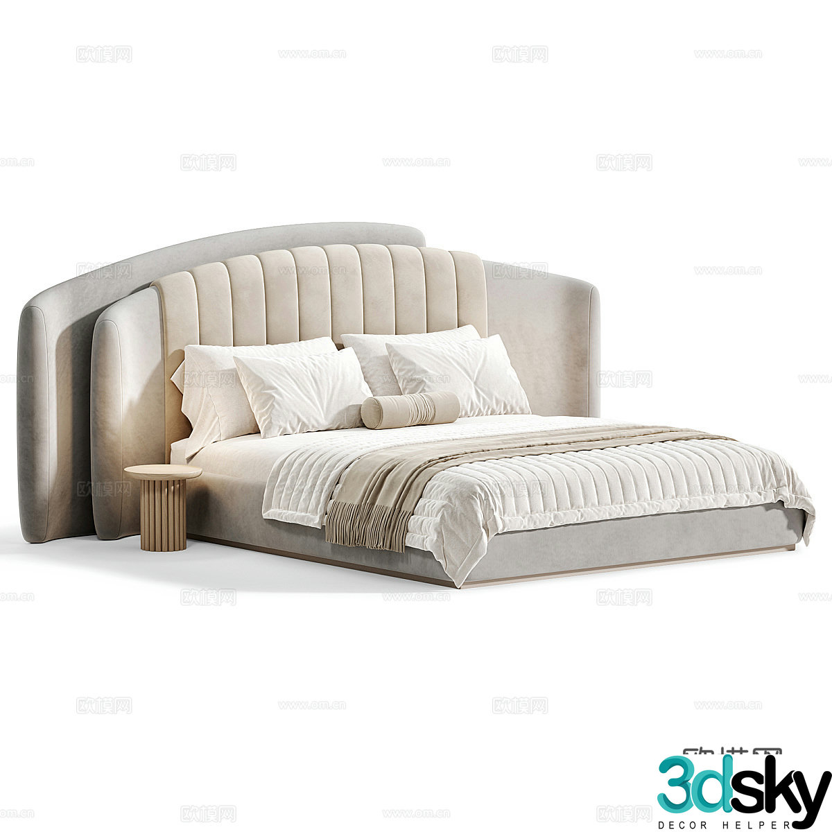 Fabric double bed backrest bed floor bed bedding solid wood bedside side pillow 3D model