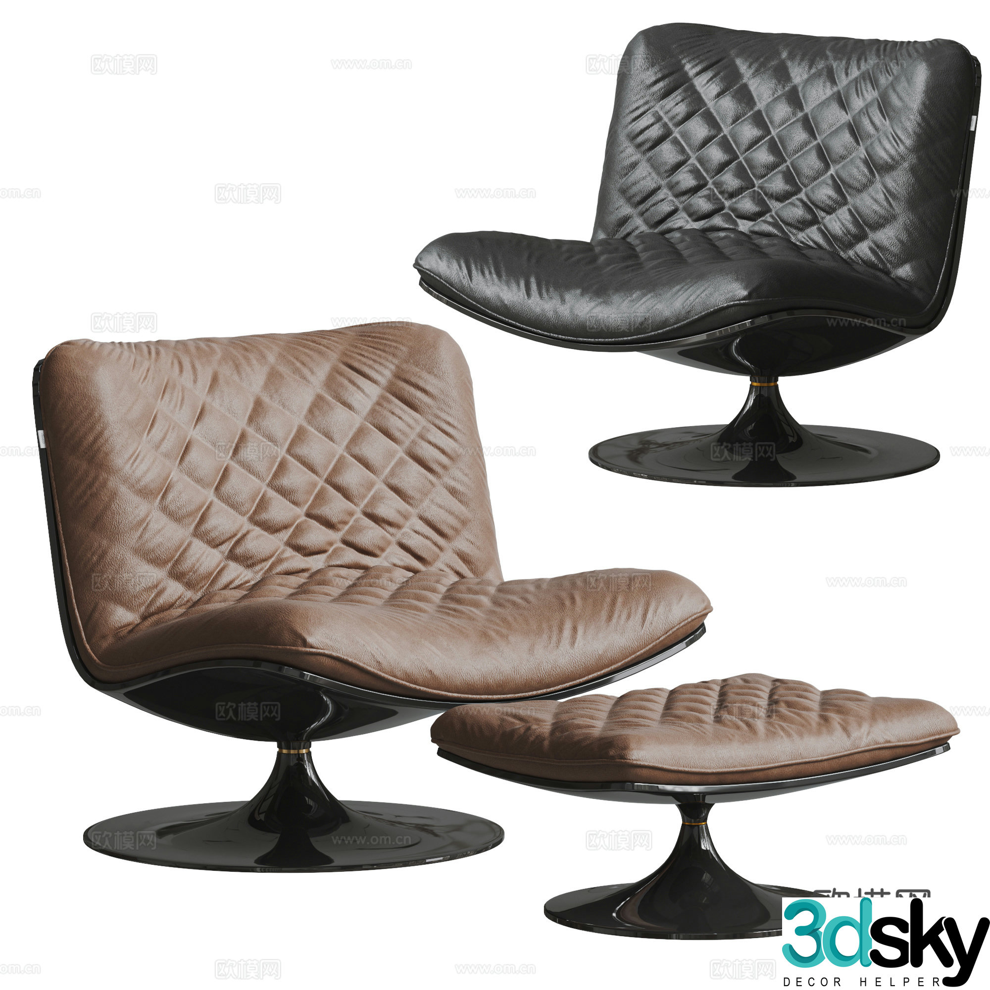baxter modern leisure chair duck tongue chair leather leisure chair single sofa 3d model