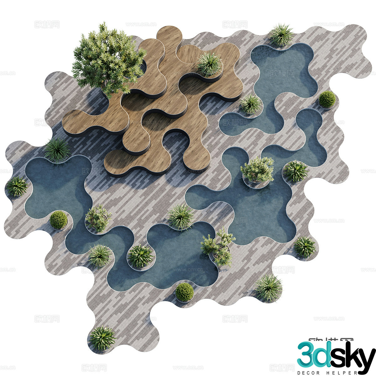 Outdoor square plant water system landscape 3d model