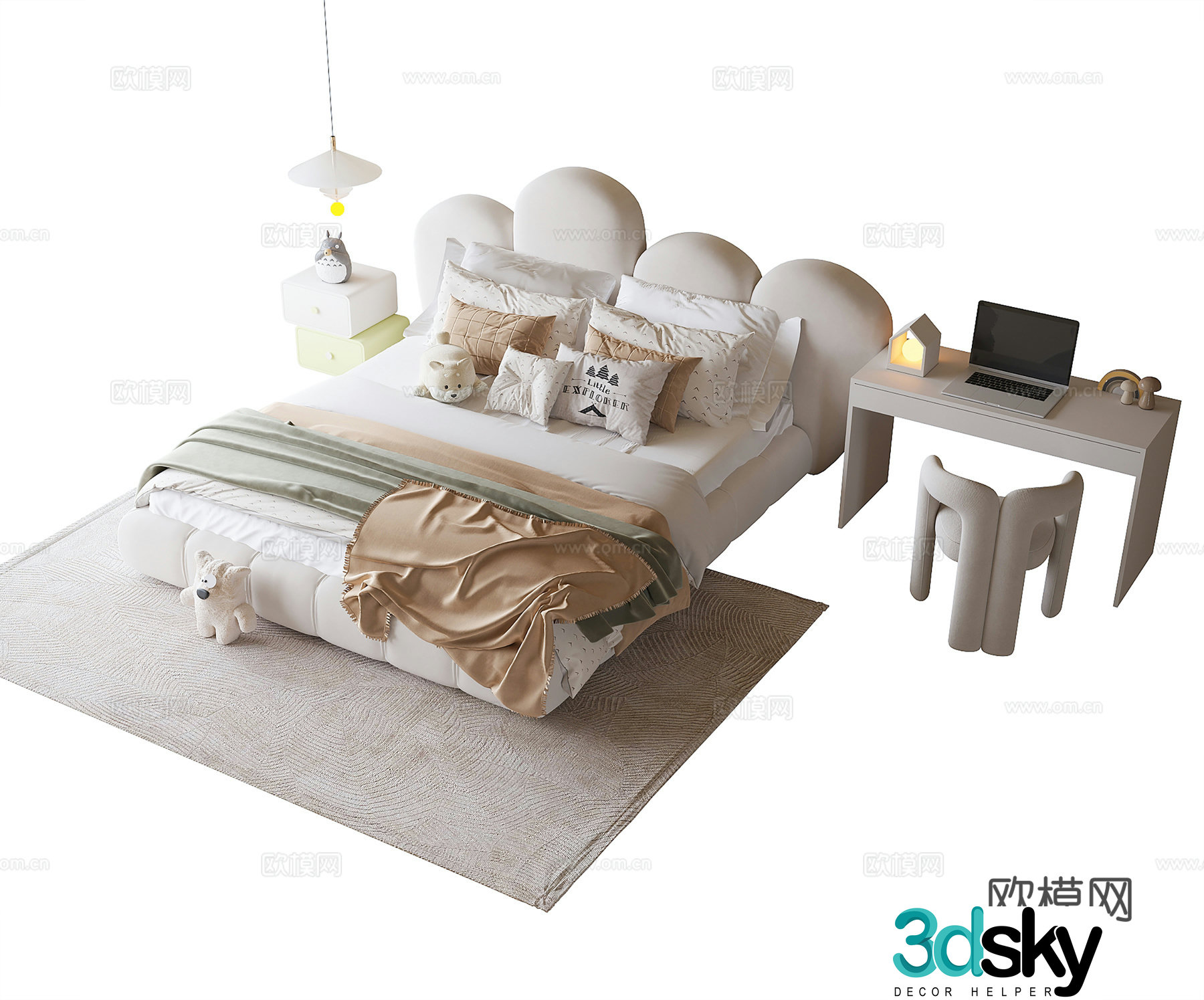 Modern children’s bed children’s desk and chair 3d model