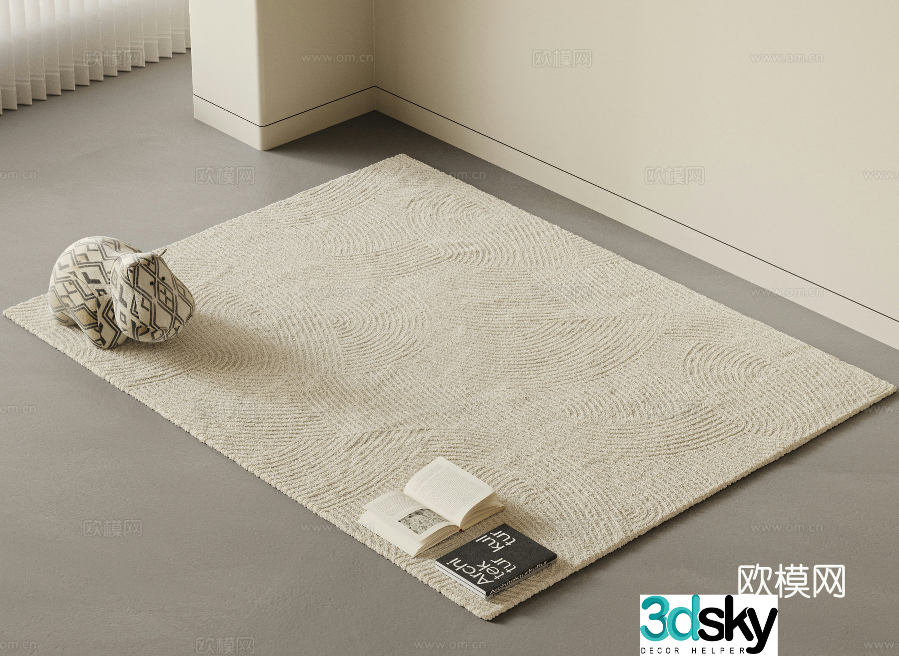 Modern Cream Style Carpet Living Room Carpet Striped Carpet Plush Carpet 3d Model
