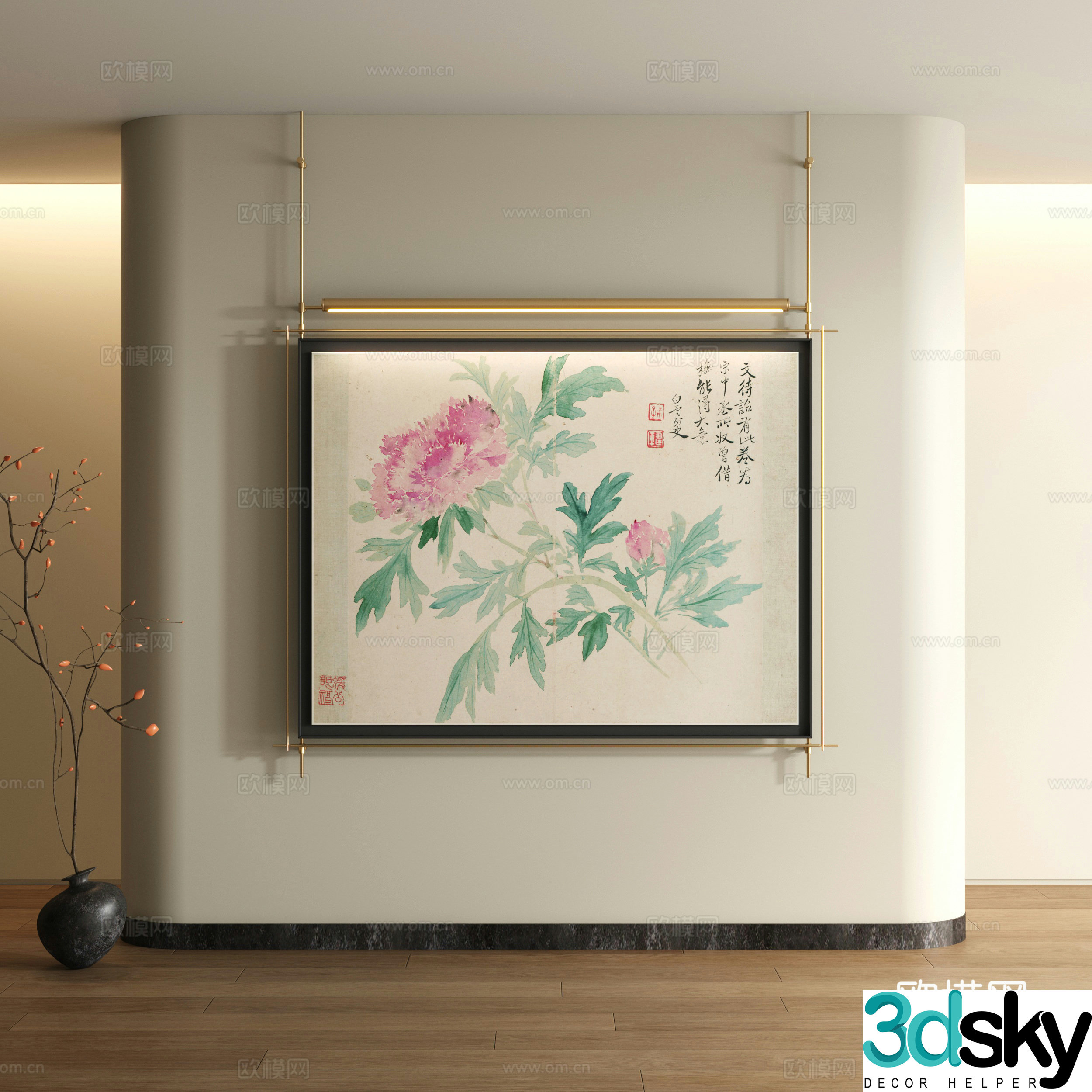 Song style decorative painting New Chinese style landscape painting 3D model