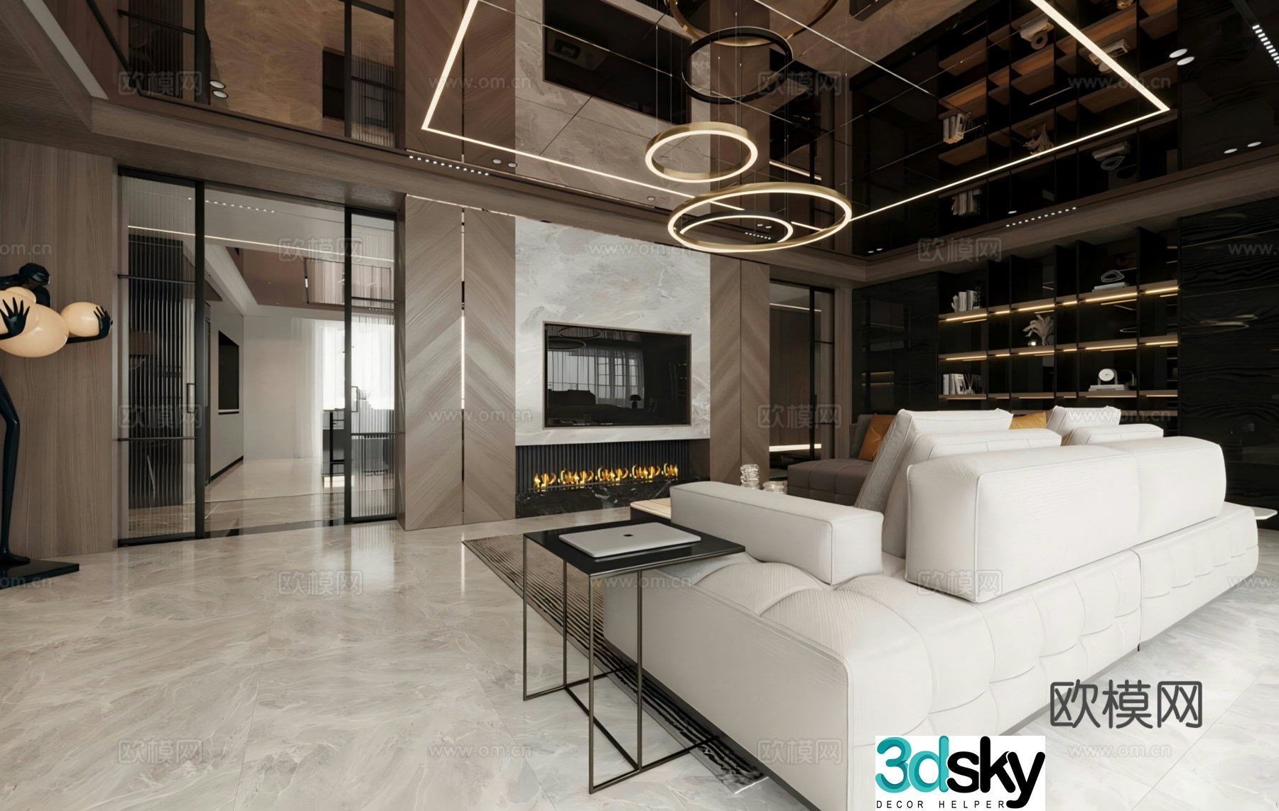 Modern living room Italian living room Light luxury living room Italian fabric sofa Light luxury chandelier 3D model