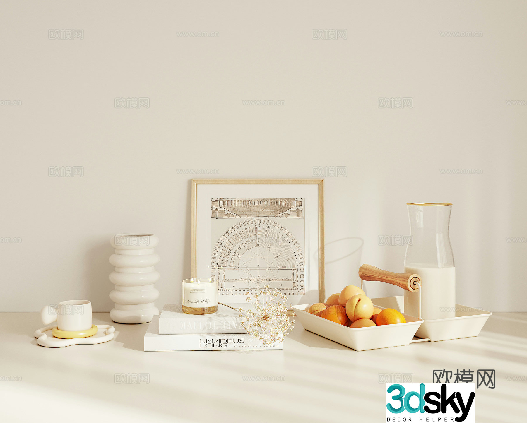 Cream style combination ornament tableware 3d model