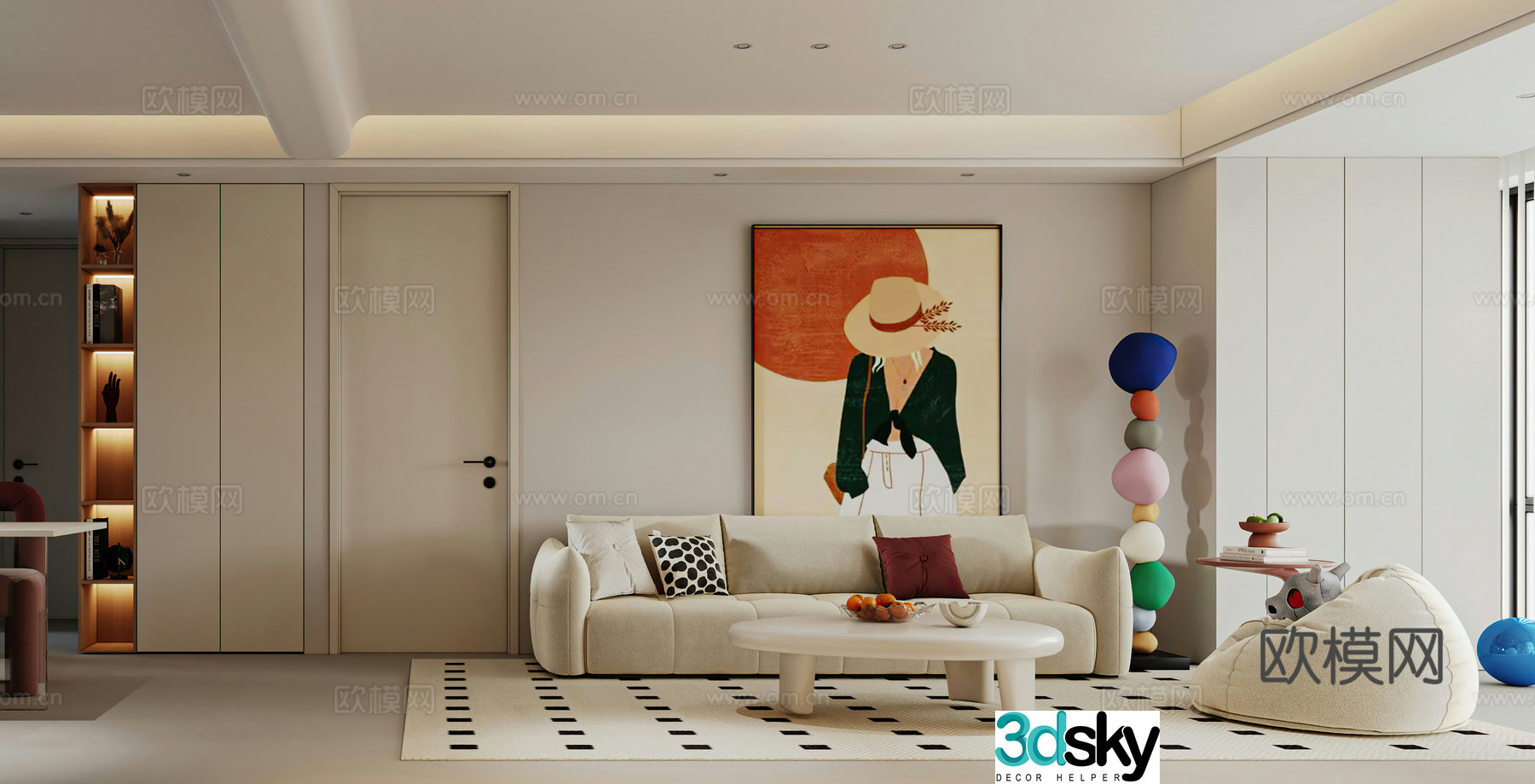 Creamy style living room combination sofa modern living room modern living room lazy sofa wine cabinet 3d model