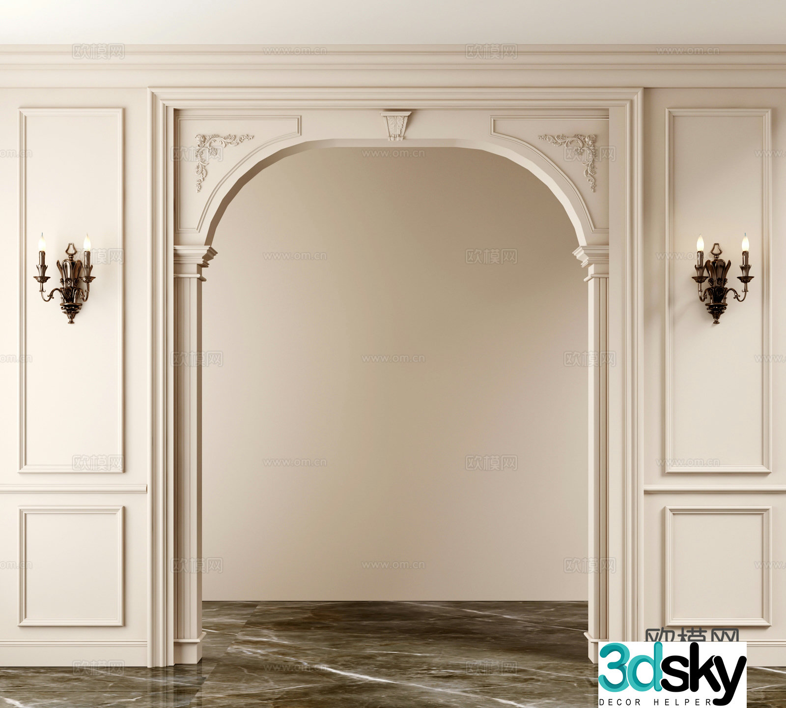 French doorway door wall panel wall lamp 3D model