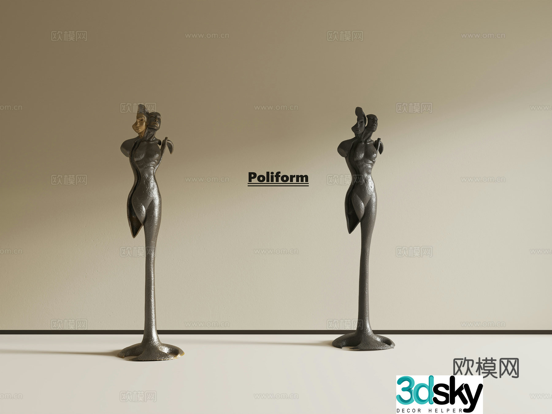 Modern Italian light luxury sculpture Sculpture ornaments Metal sculpture ornaments 3D model