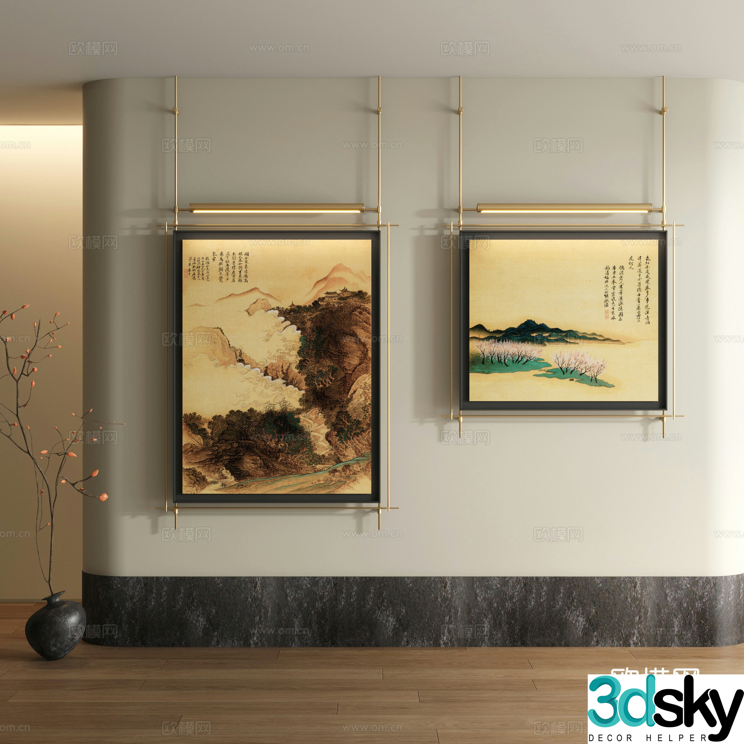 Song style decorative painting New Chinese style landscape painting 3D model