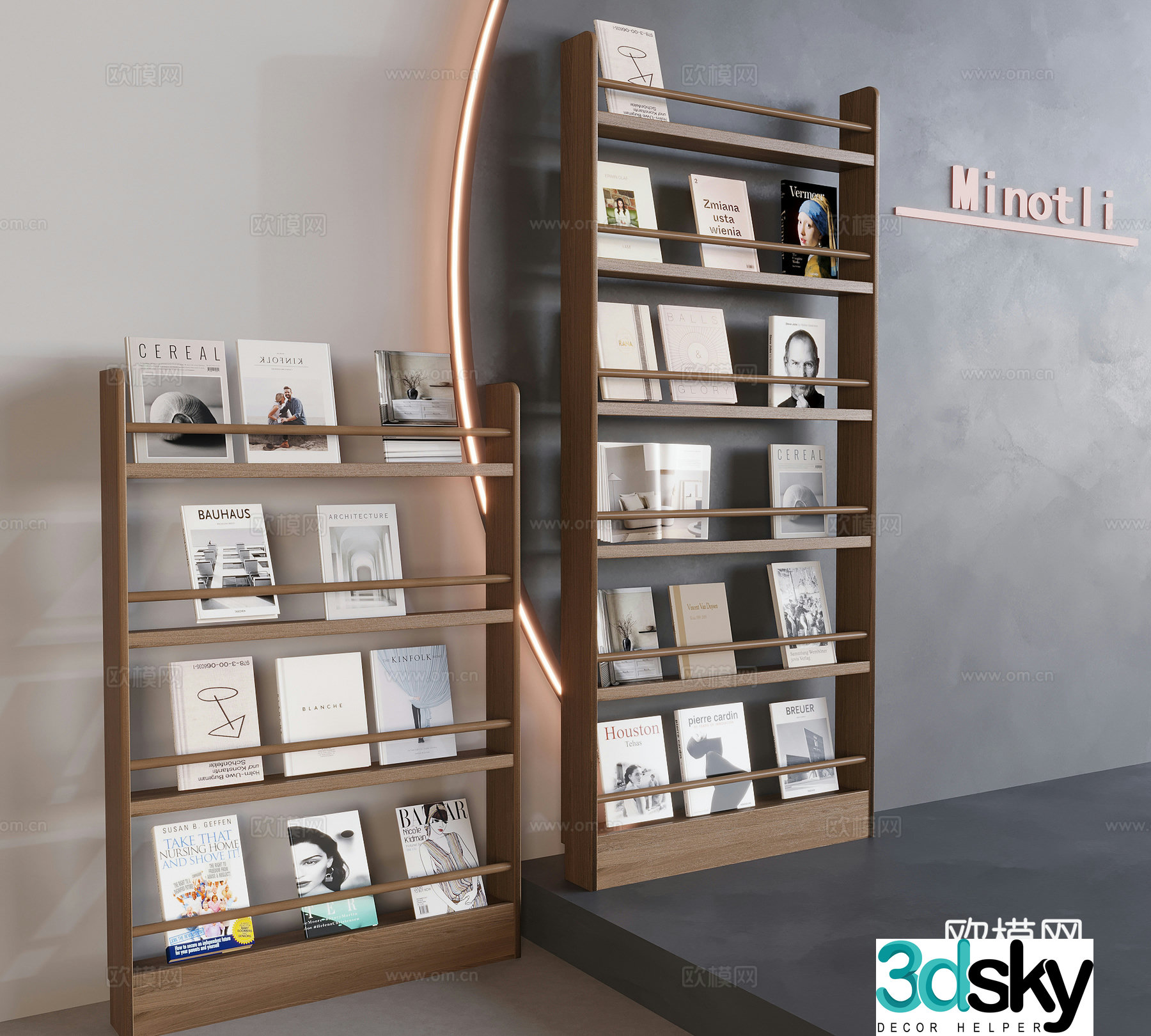 Middle-aged style floor-standing bookshelf Solid wood magazine rack Newspaper rack 3D model