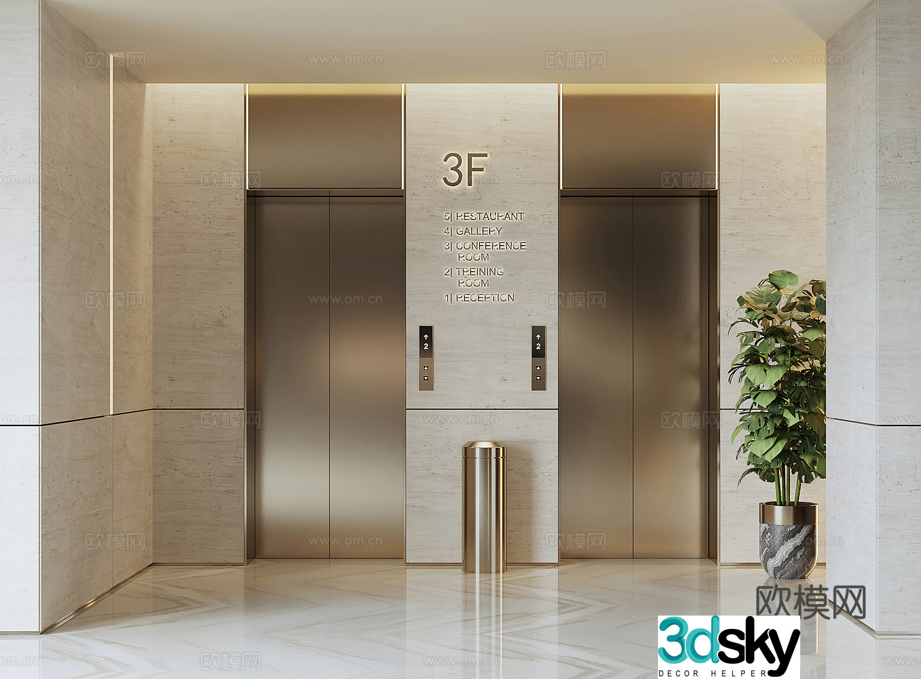 Modern hotel elevator 3d model