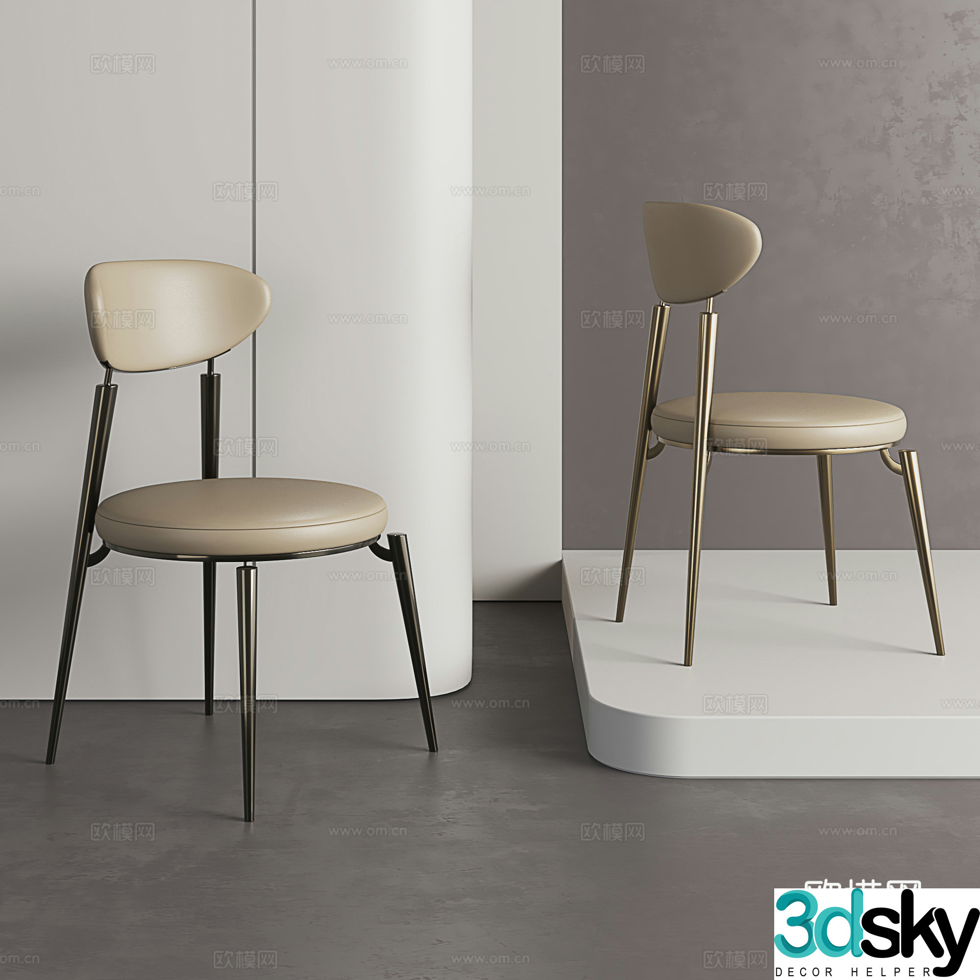 Light luxury dining chair negotiation chair Italian chair leather single chair 3D model