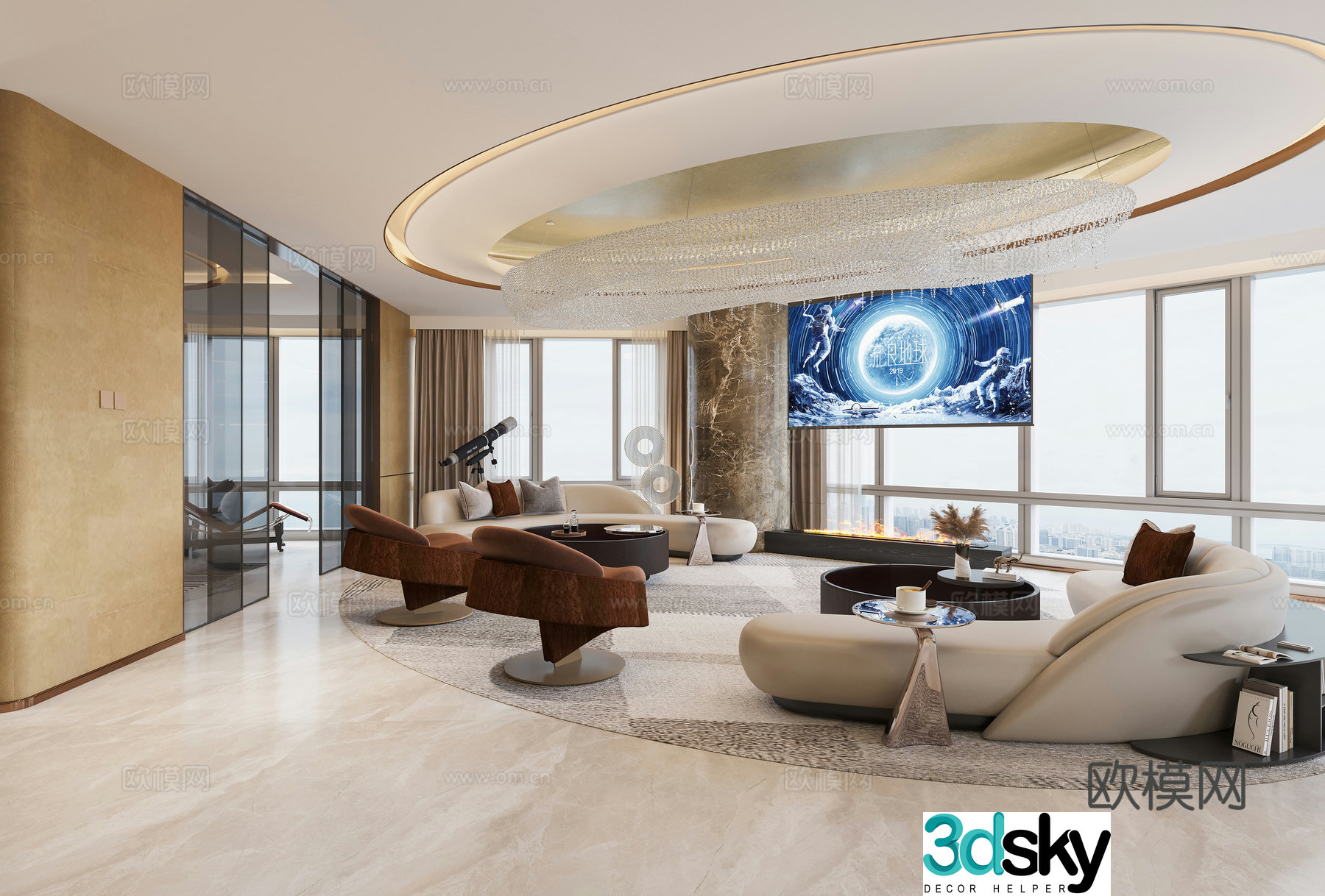 Modern light luxury living and dining room 3D model