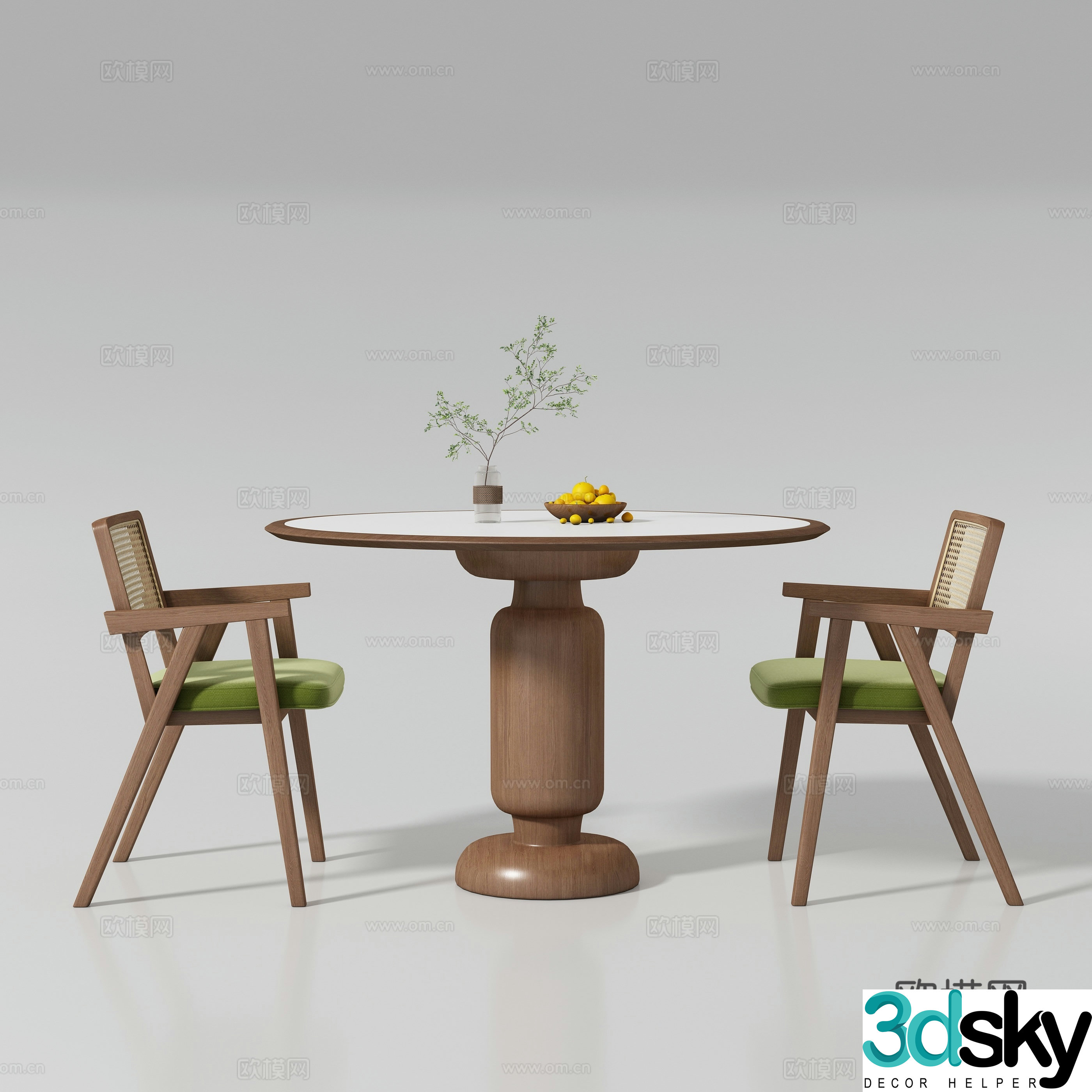 Medium style round dining table and chair 3D model