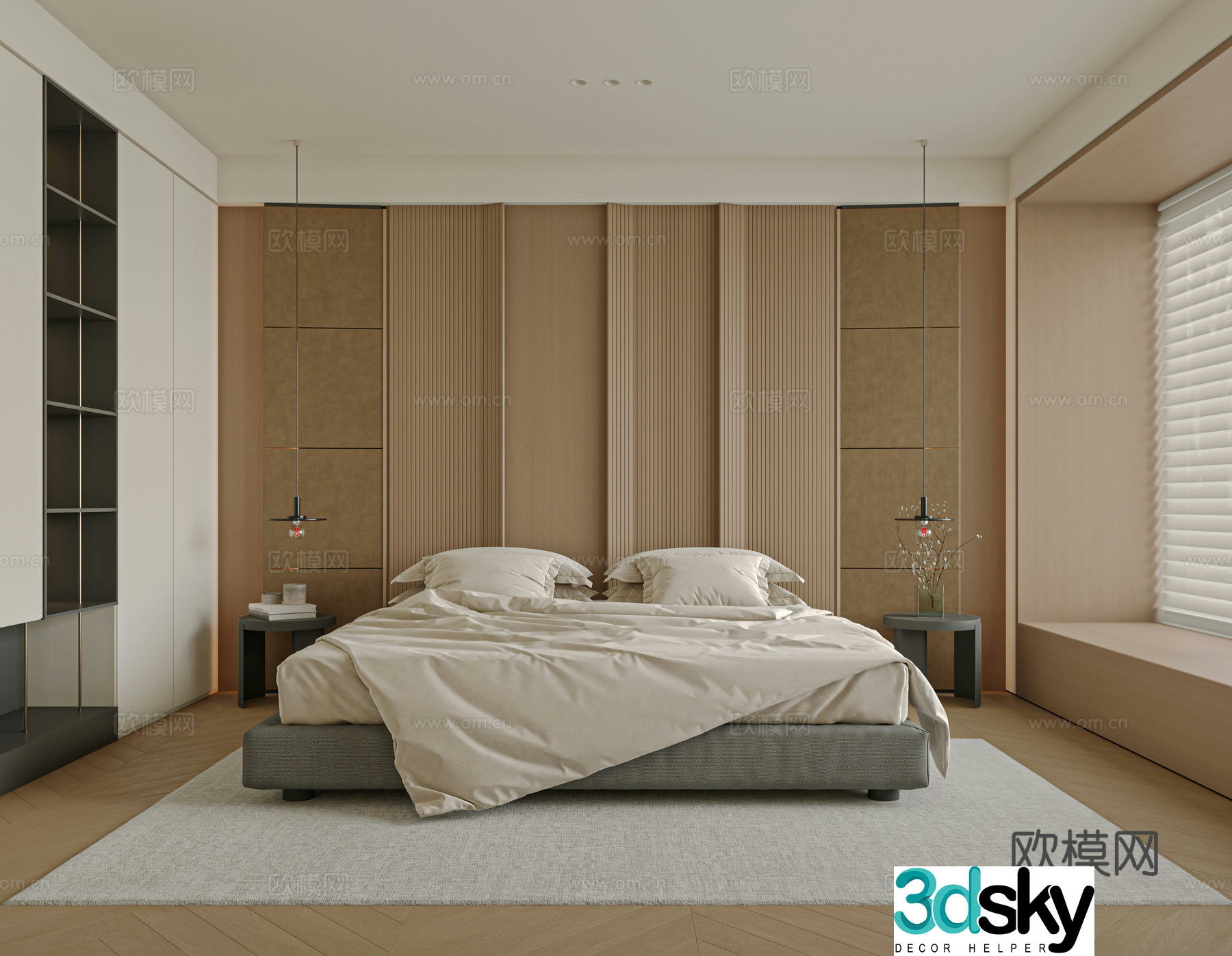 Modern bedroom bed nightstand jewelry 3d model