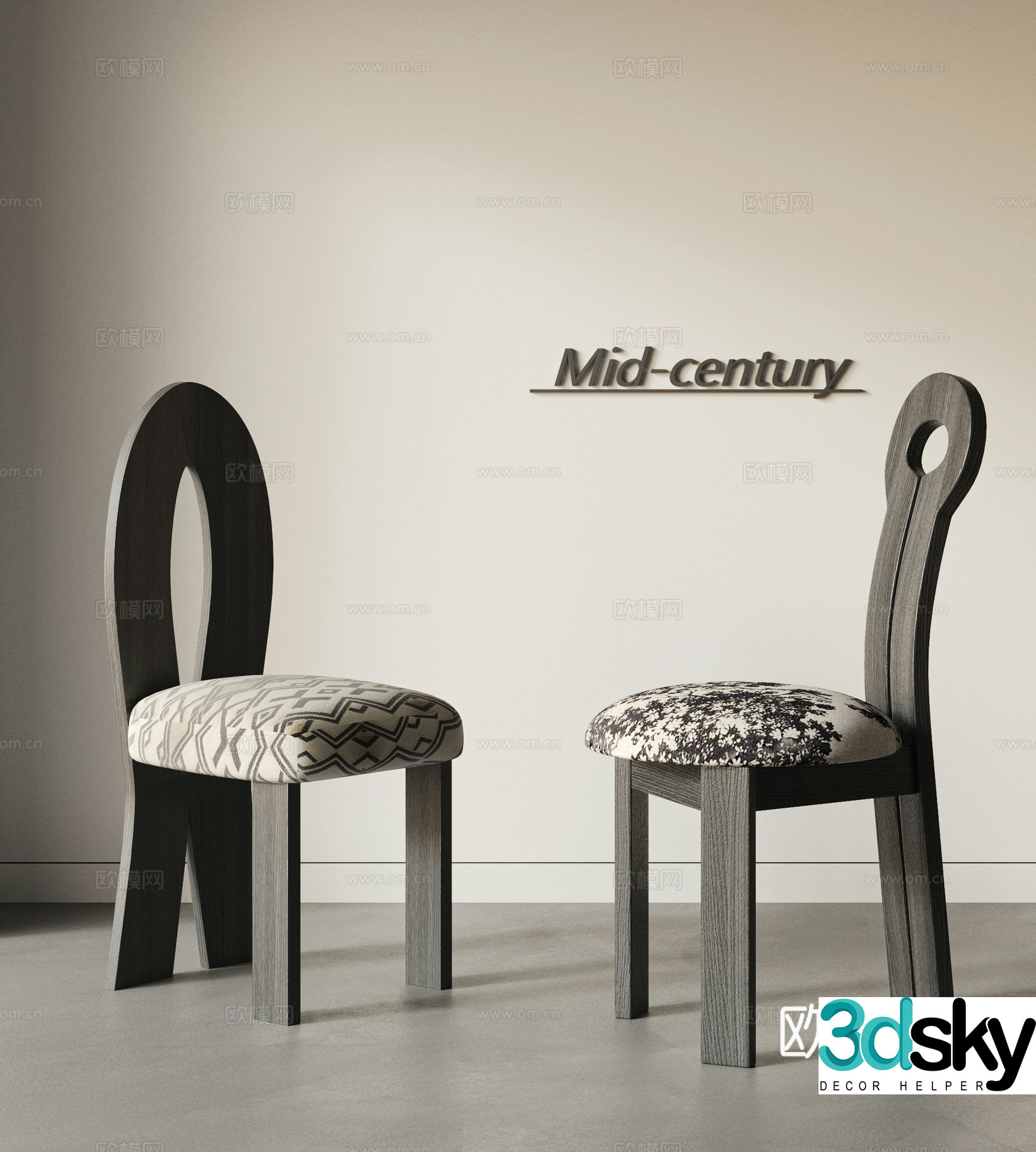 Medium style dining chair combination 3D model