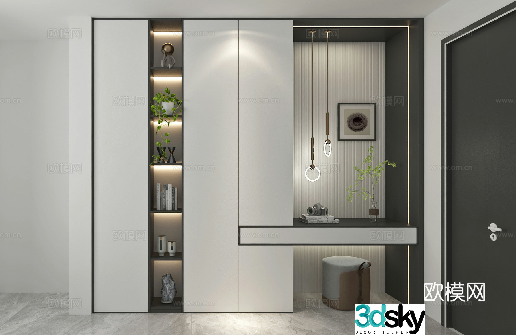 Modern foyer cabinet entrance cabinet high-end gray wardrobe 3D model